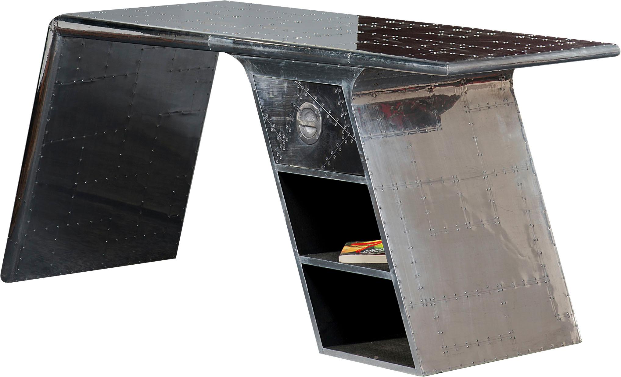 SIT Schreibtisch "Charleston aus Mangoholz mit 1 Schublade & 2 offenen Fächern" Futuristischer Aluminium-Look mit dekorativen Zierschrauben
