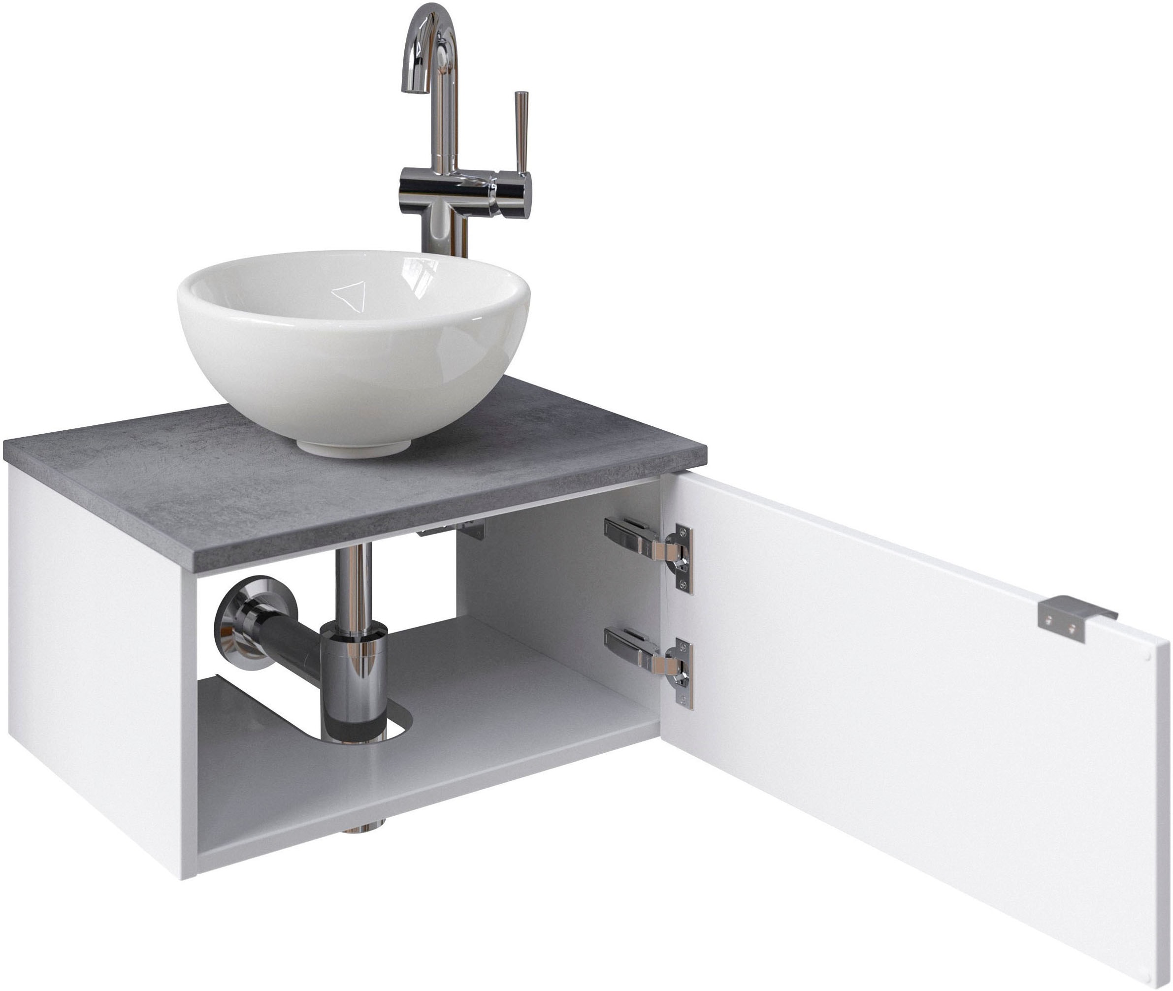 Saphir Waschtisch »Serie 6915 Waschschale mit Unterschrank für Gästebad, Gäste WC«, 51 cm breit, 1 Tür, Waschtischplatte, kleine Bäder, ohne Armatur