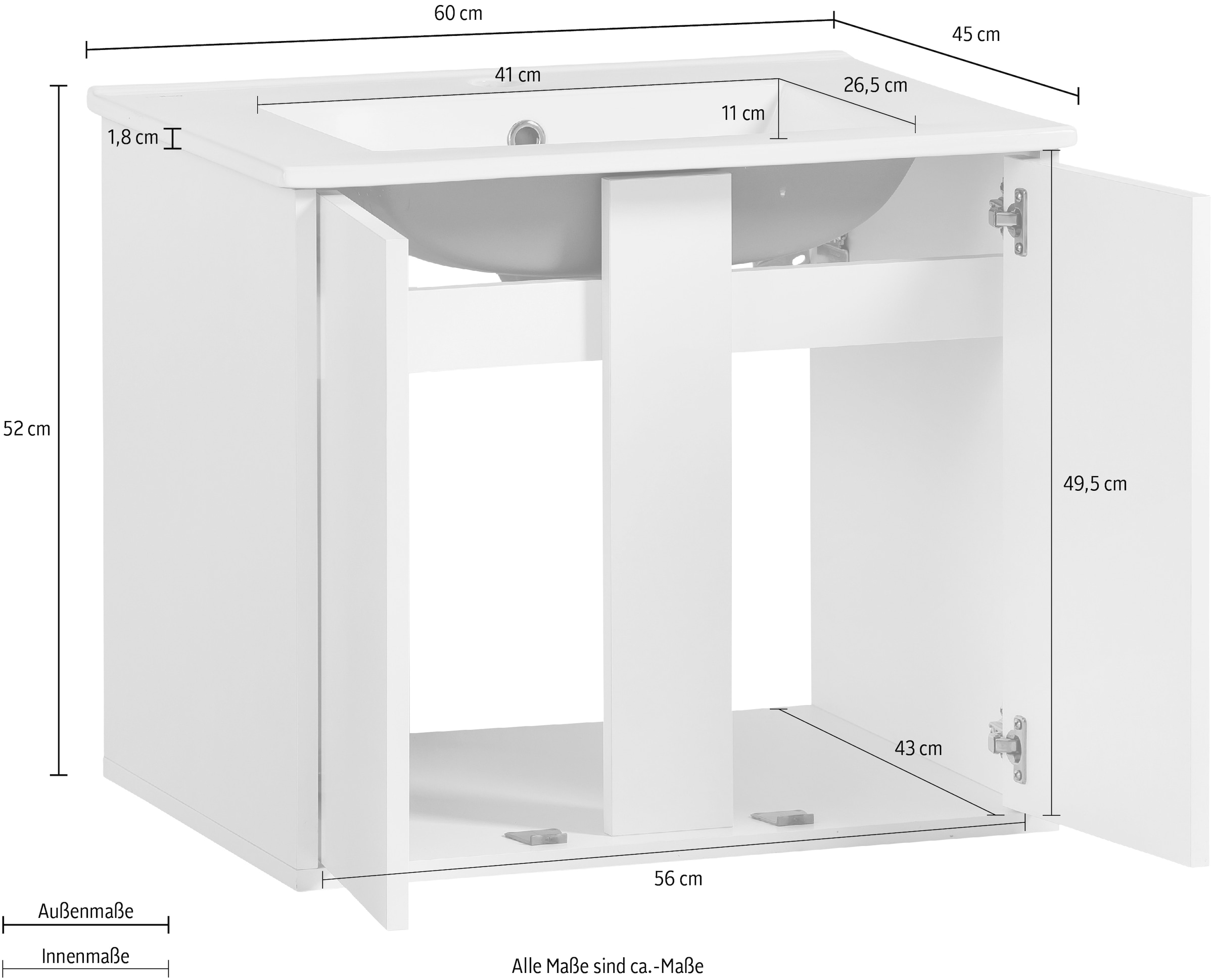 INOSIGN Waschtisch »Dex«, Badschrank, Badmöbel inkl. Waschbecken, 60 cm Breite