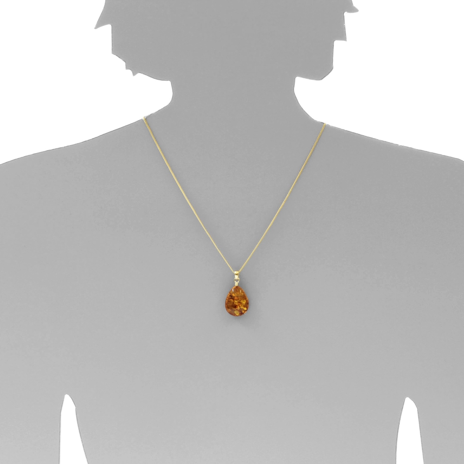 Ostsee-Schmuck Tropfen flach Pendant Necklace Gold 50cm 2
