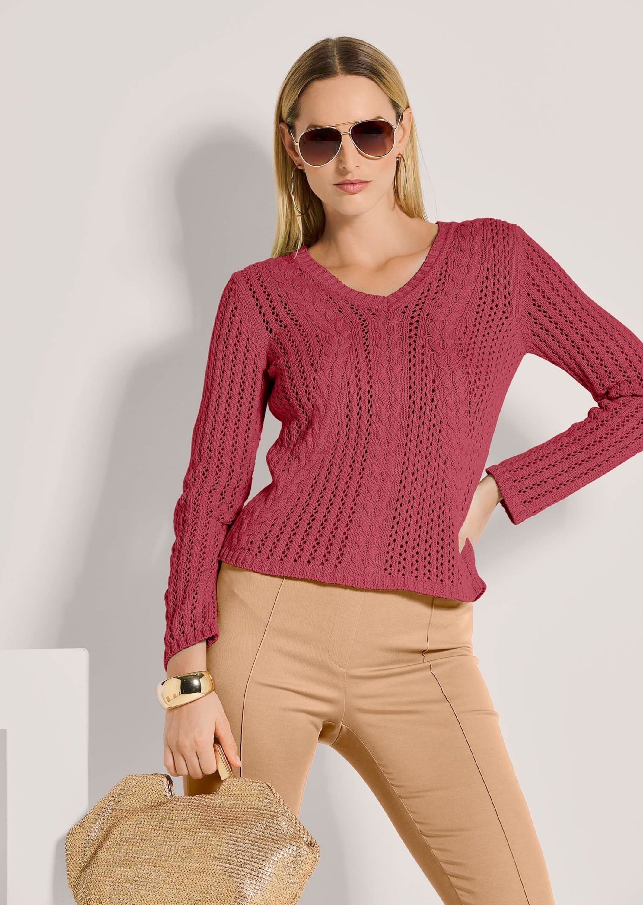 MADELEINE Longpullover »Pullover Warmer Strickpullover mit Zopf, Ajour«