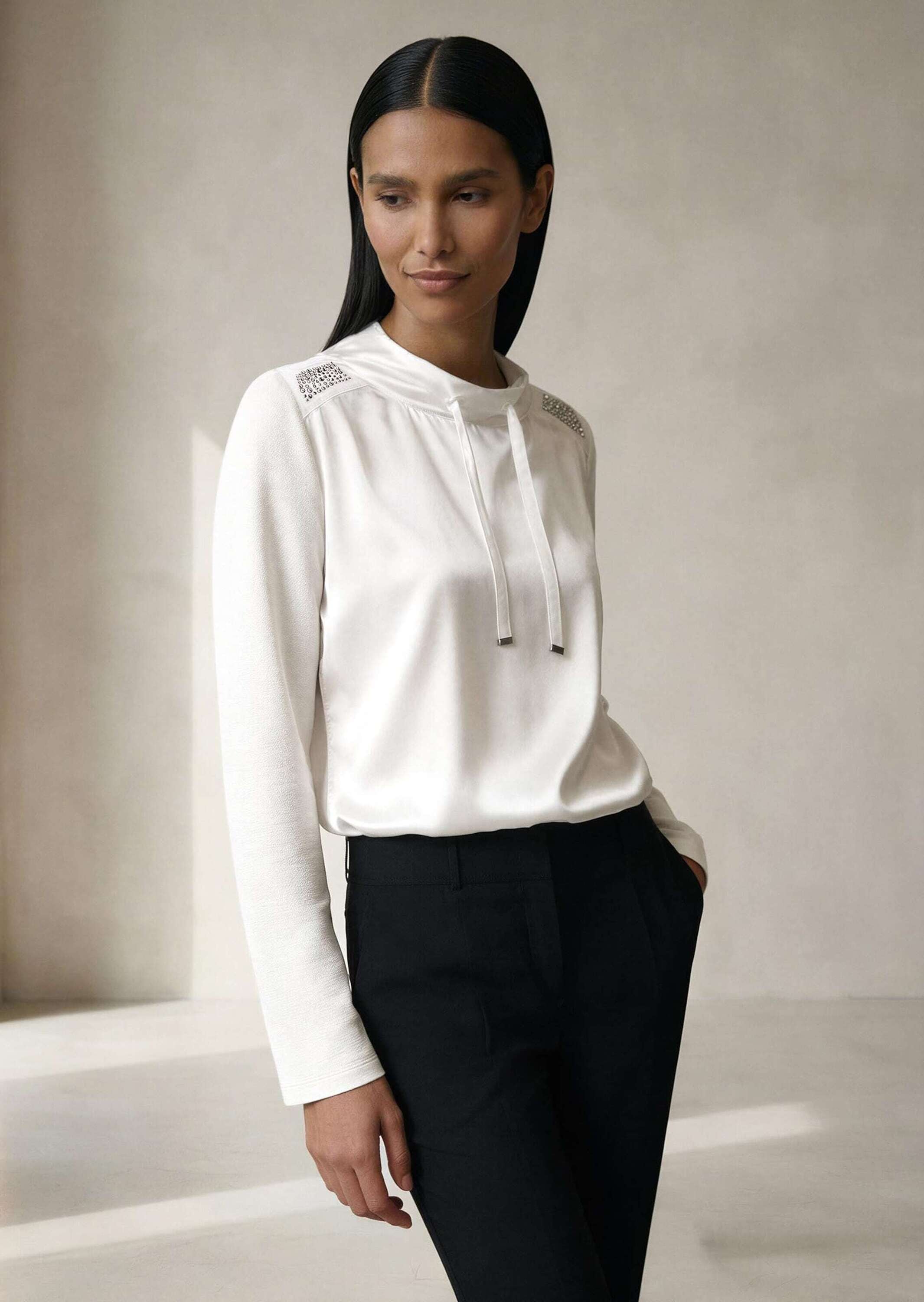 MADELEINE Langarmshirt »Shirt Satin-Shirt mit Stehkragen«
