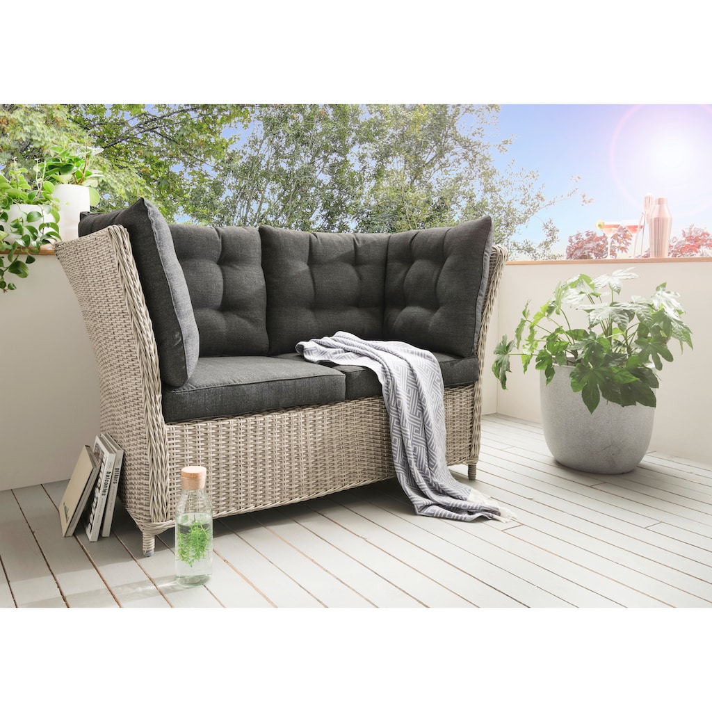 Destiny Gartenlounge-Bank »PALMA«, (1x 2er Bank, inkl. Auflagen), Polyrattan, Aluminium