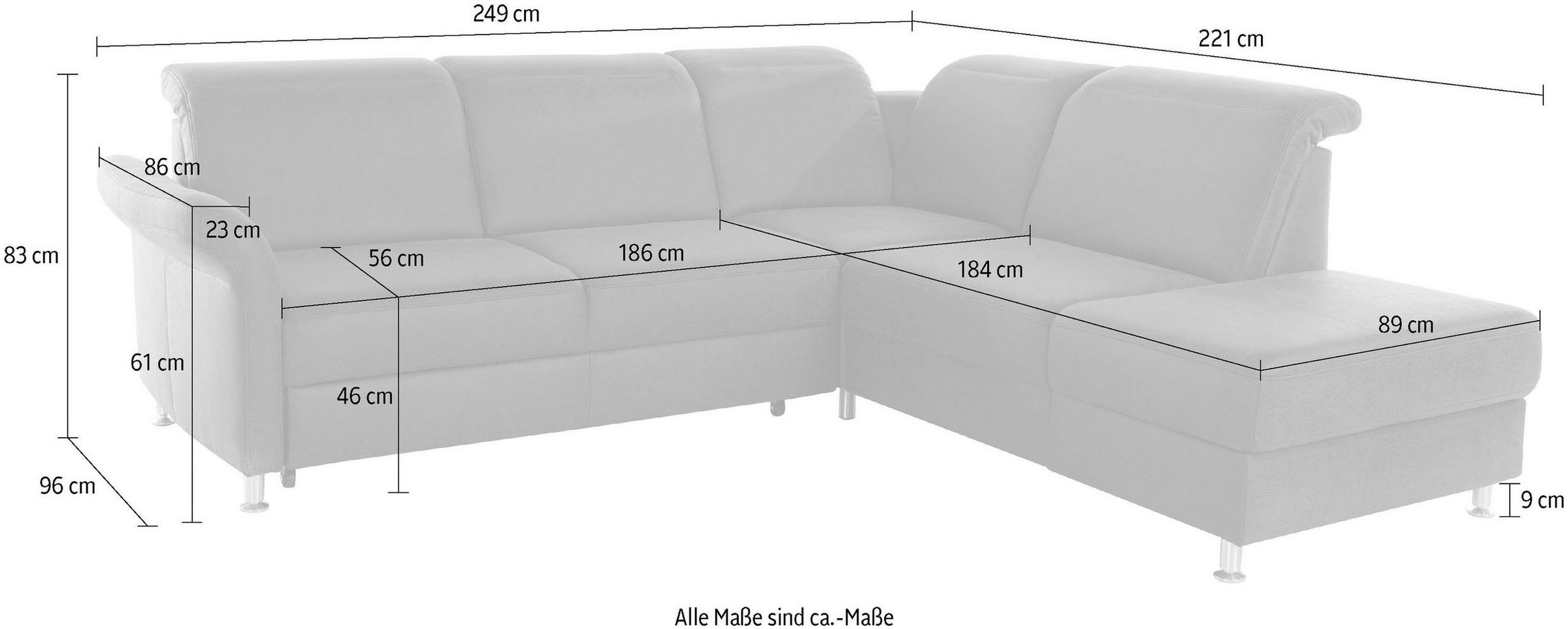 sit&more Ecksofa »Darwin L-Form«, inklusive Federkern, wahlweise mit Kopfteilverstellung, Bettfunktion