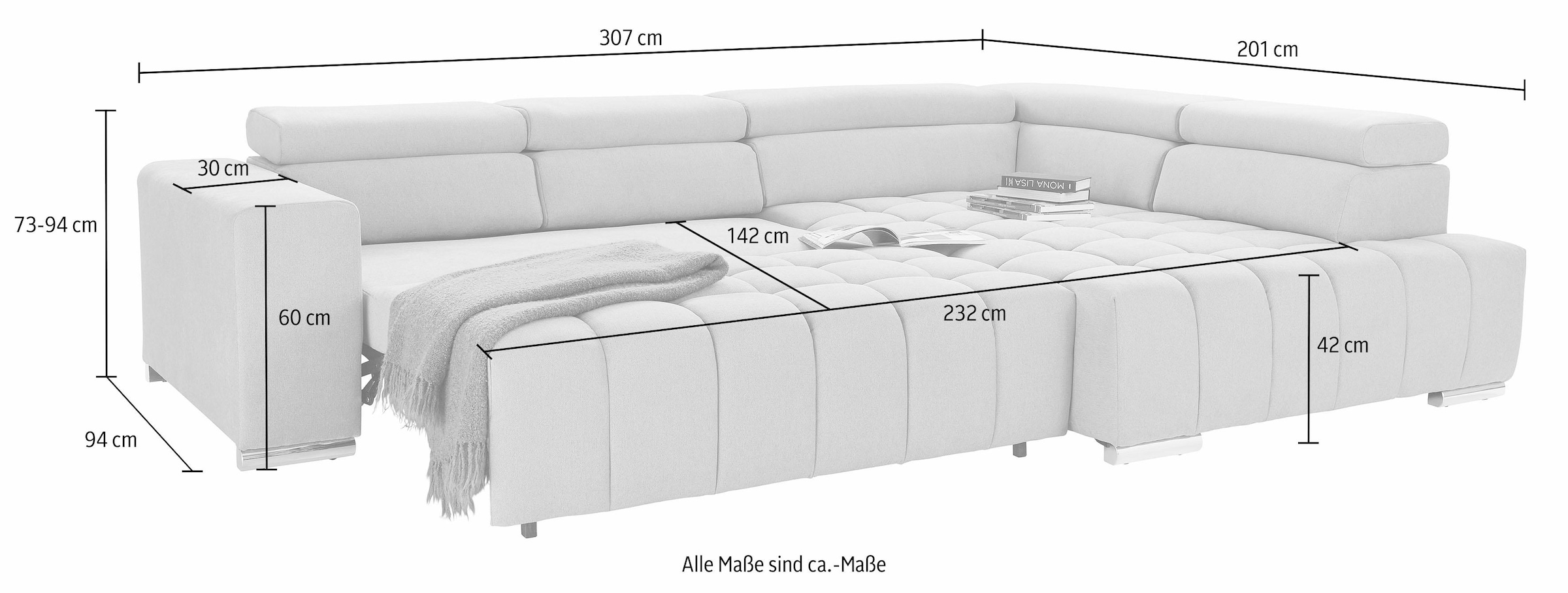 exxpo - sofa fashion Ecksofa »Elias, L-Form«, mit Kopf- bzw. Rückenverstellung, wahlweise mit Bettfunktion