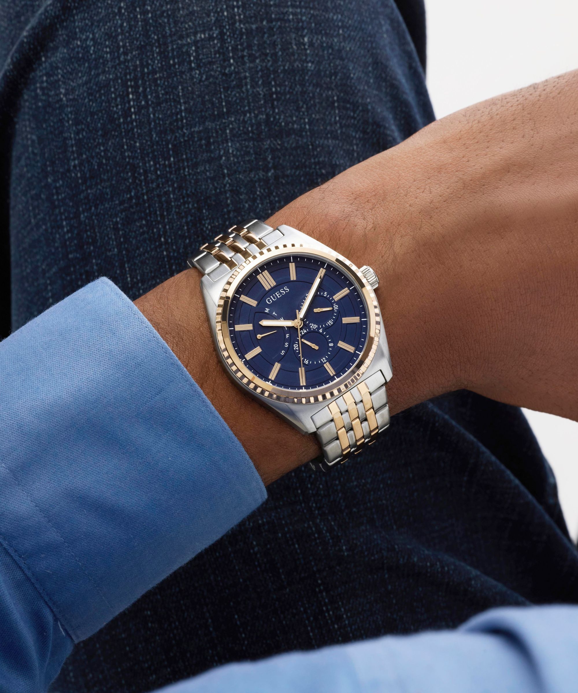 Guess Multifunktionsuhr »CAMDEN« Quarzuhr, Armbanduhr, Herrenuhr, Edelstahlarmband, analog, Wochentag