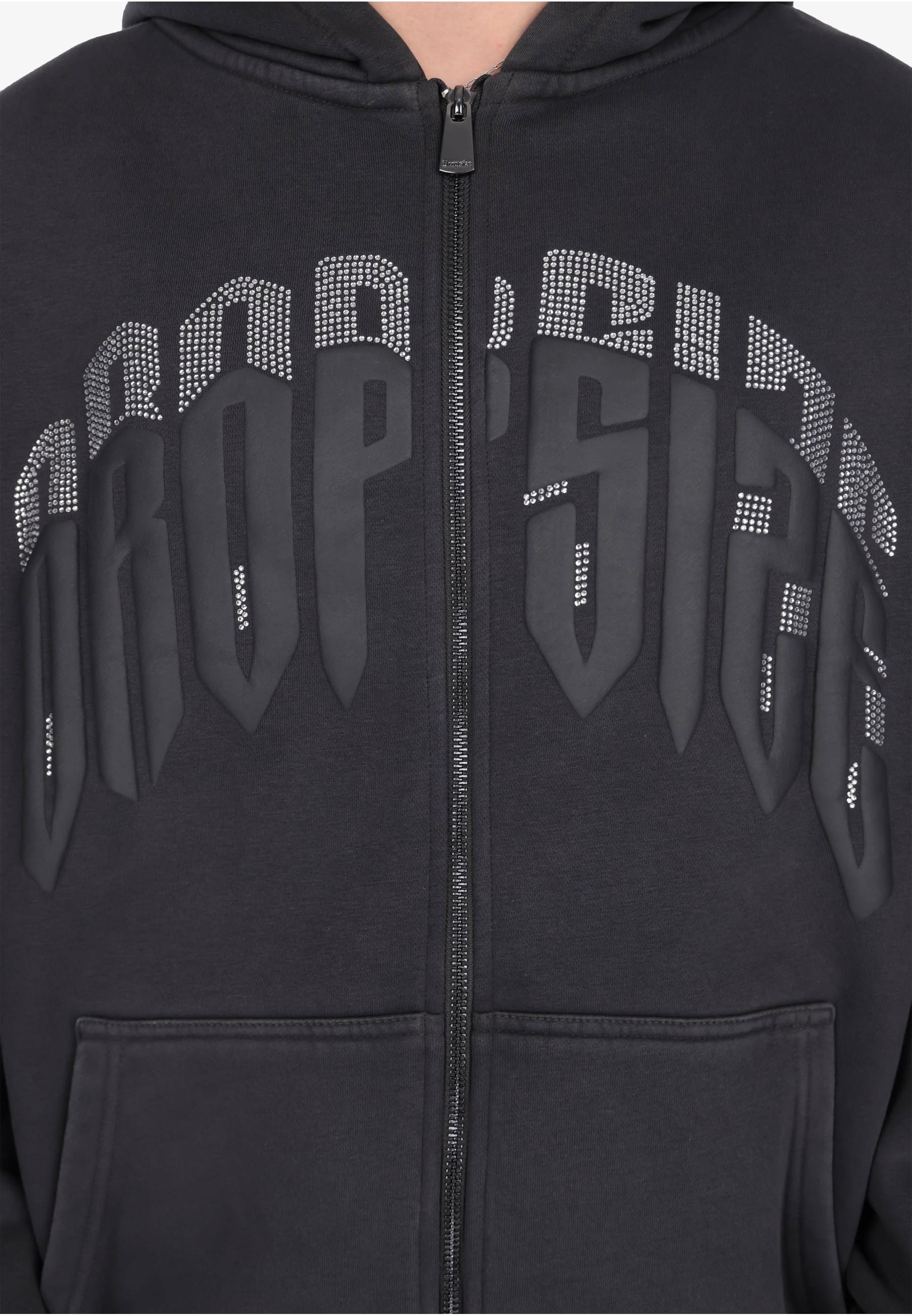 Dropsize Sweatjacke »Dropsize LAYERED RHINESTONE PRINT ZIP HOODIE«
