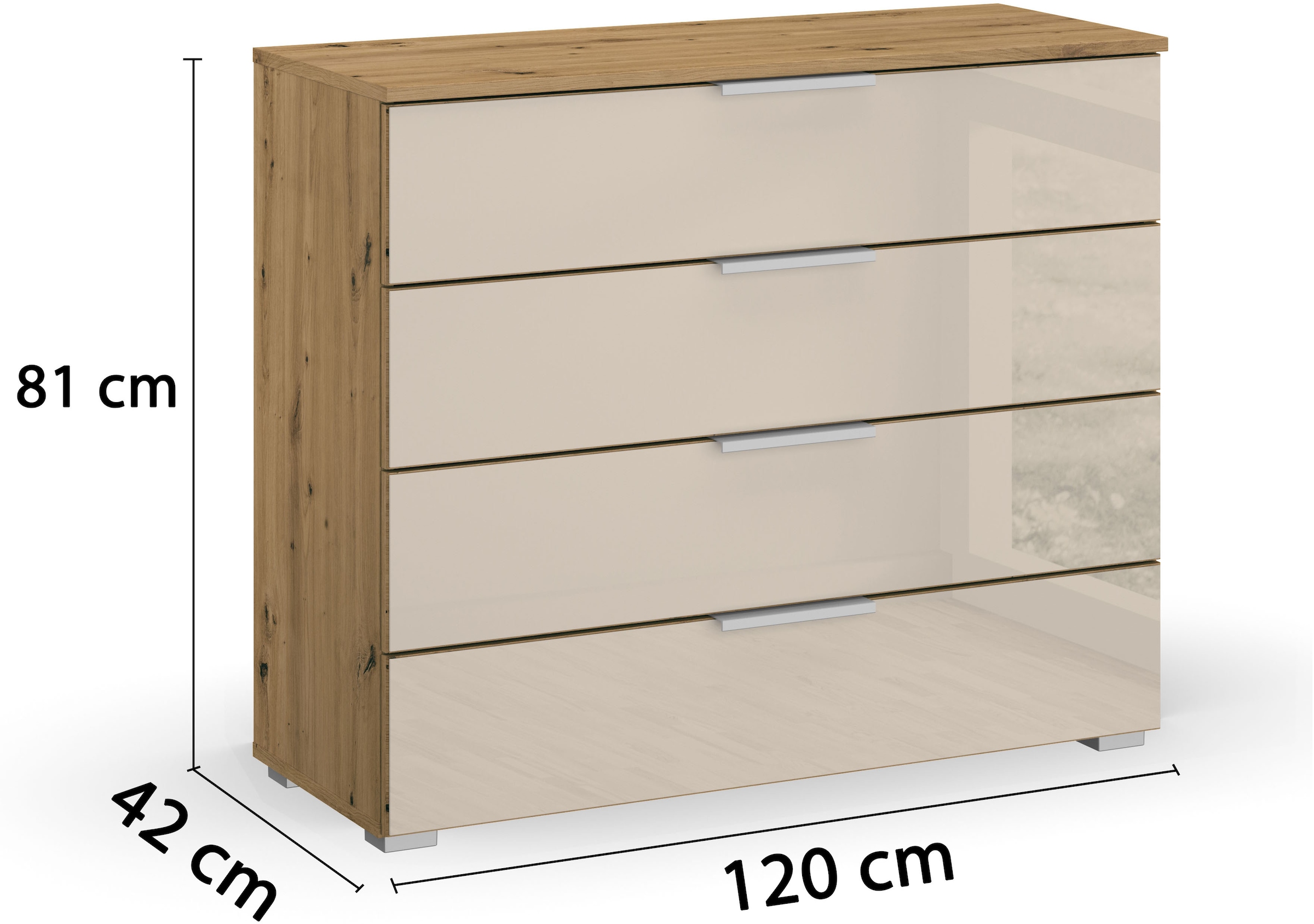 rauch Schubkastenkommode »Sideboard Kommode Schubkastenkommode KOLUNA mit Glasfront«, (Breite 80 cm), vier große und geräumige Schubladen mit viel Stauraum MADE IN GERMANY