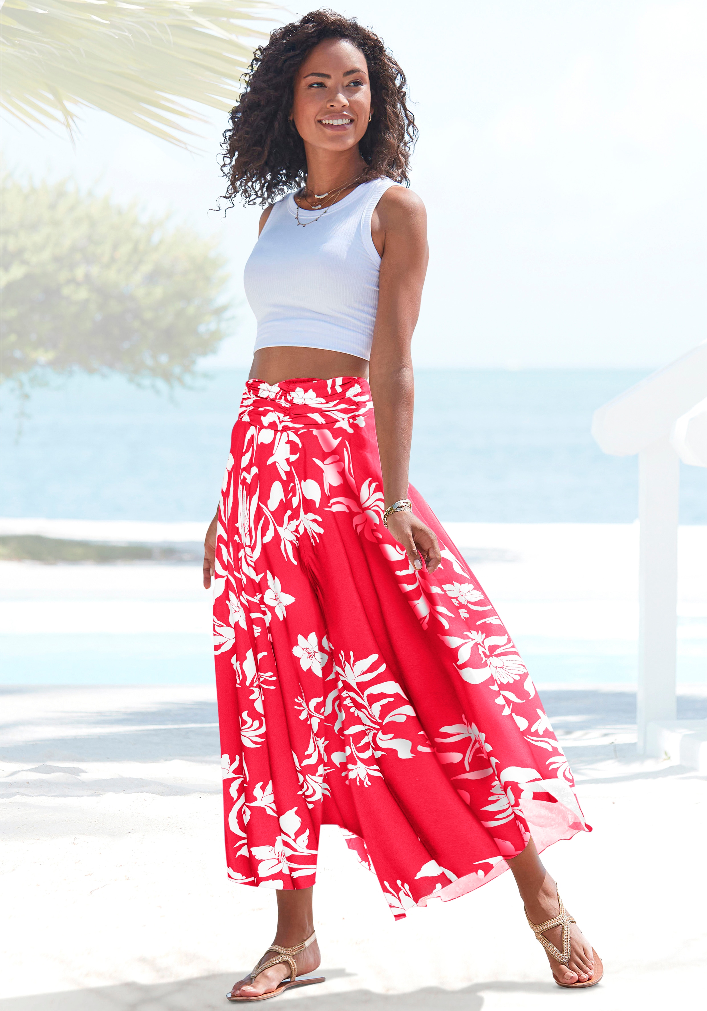 LASCANA Hosenrock mit Alloverdruck, Culotte, extraweites Bein