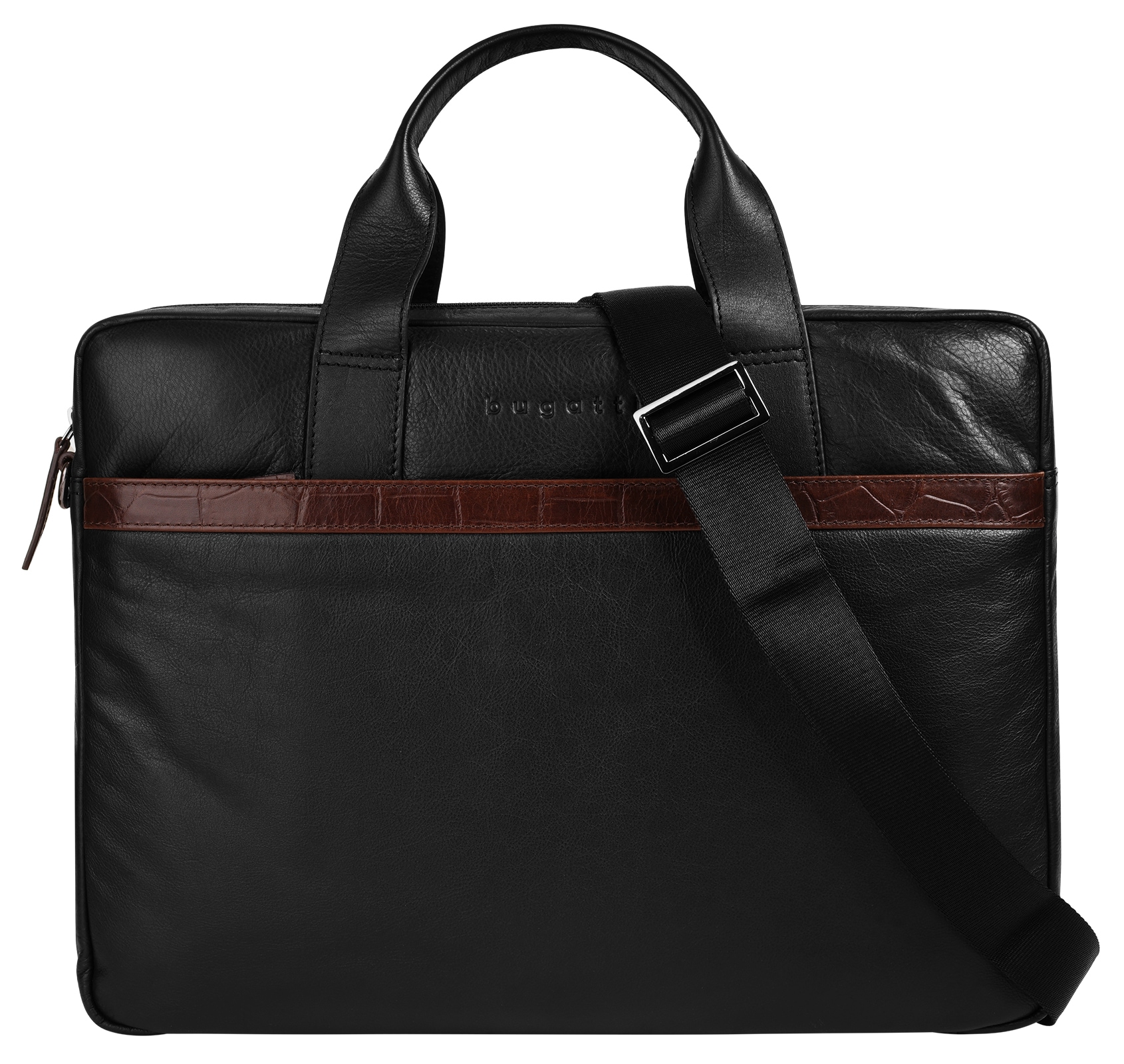 BUGATTI Aktentasche "BUGATTI Herren, Damen Aktentasche CORSO DELUXE echt Leder", schwarz, Leder, leicht glänzend, unifarben, Taschen, echt Leder