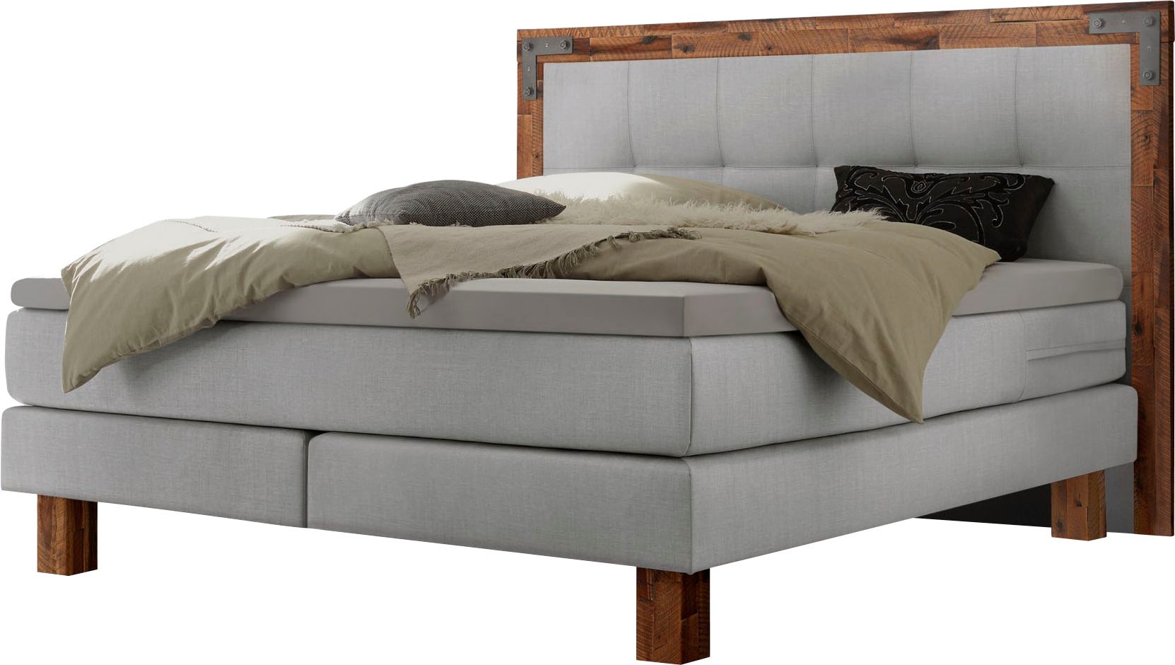 Boxspringbett Memphis, im Vintagelook, Massivholz-Umrandung,...