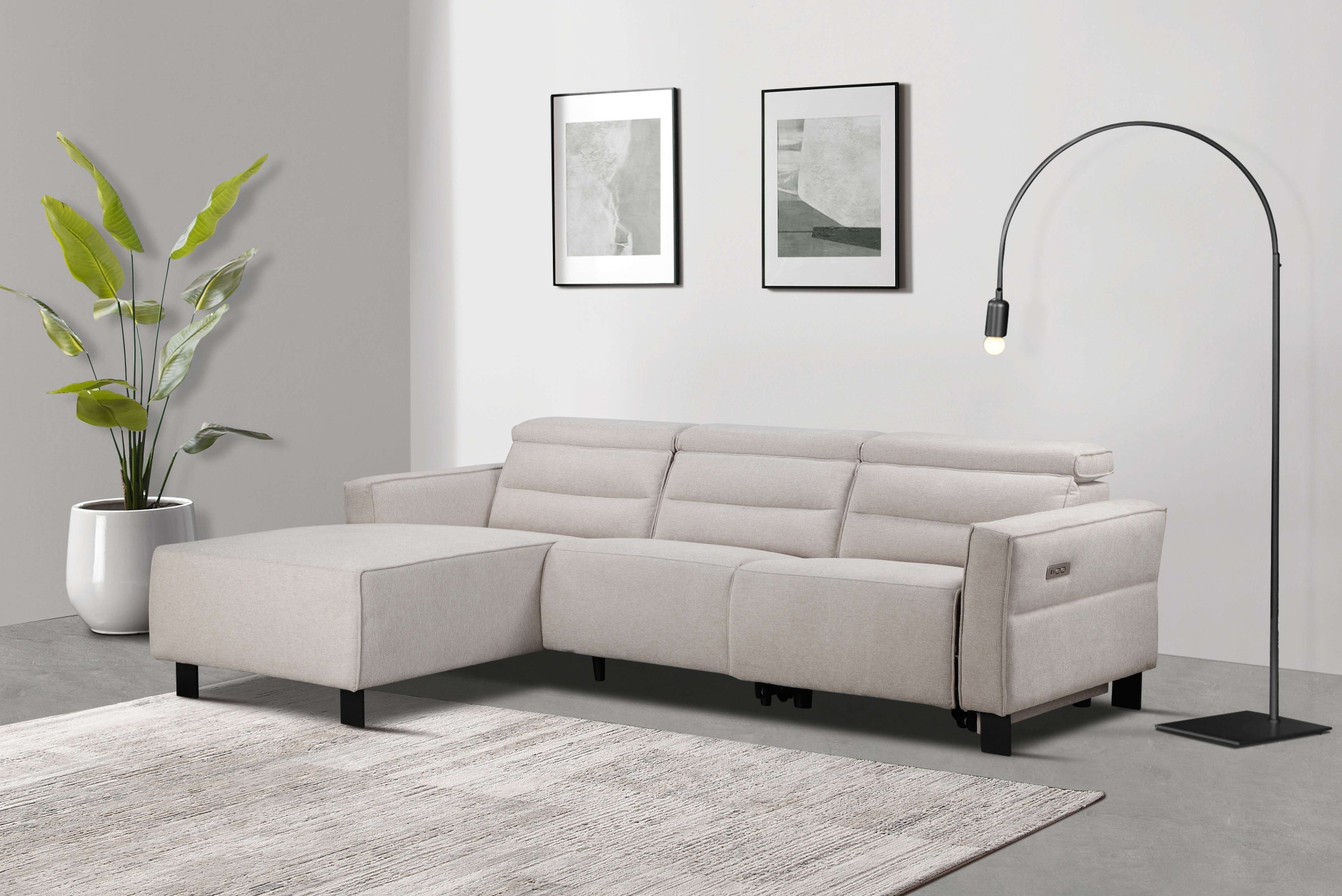 Places of Style Ecksofa »Carpari, L-Form, 263 cm, manuelle o. elektrische Relaxfunktion,«, USB A/C und Kopfteilverstellung