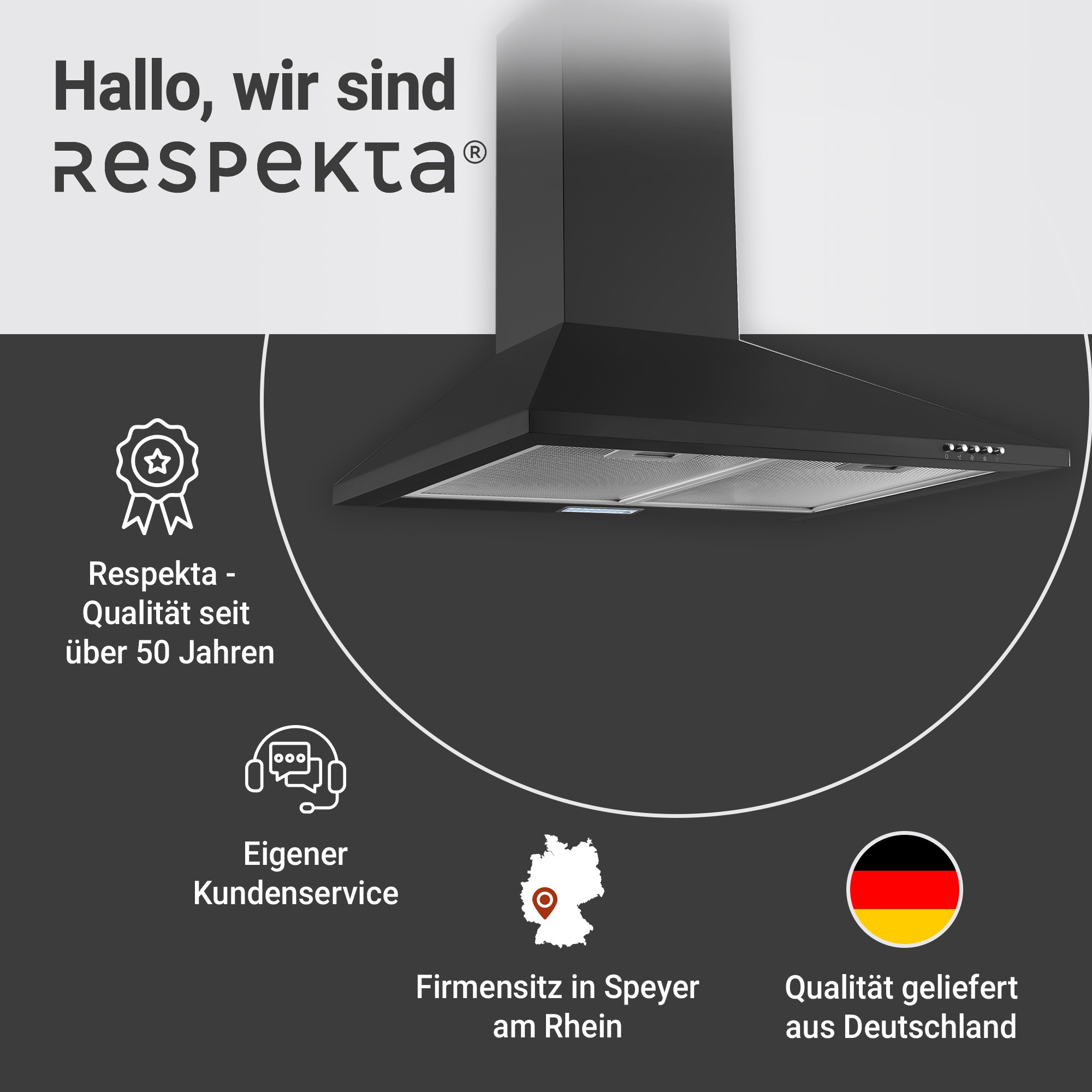 RESPEKTA Kaminhaube »CH 22055 SA«, 60 cm, 3 Leistungsstufen, LED-Beleuchtung, Ab- und Umluftfähig