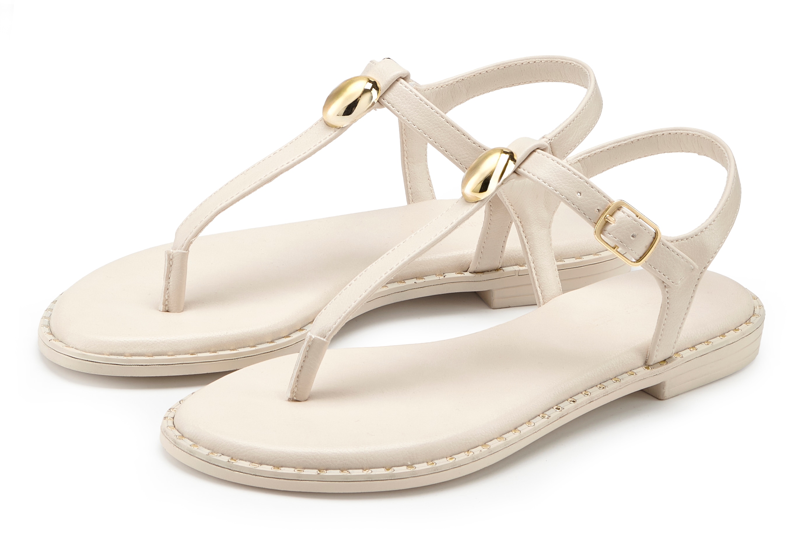 French Connection Sandale "Zehentrenner, offener Schuh, Sommerschuhe" mit goldfarbenen Verzierungen VEGAN
