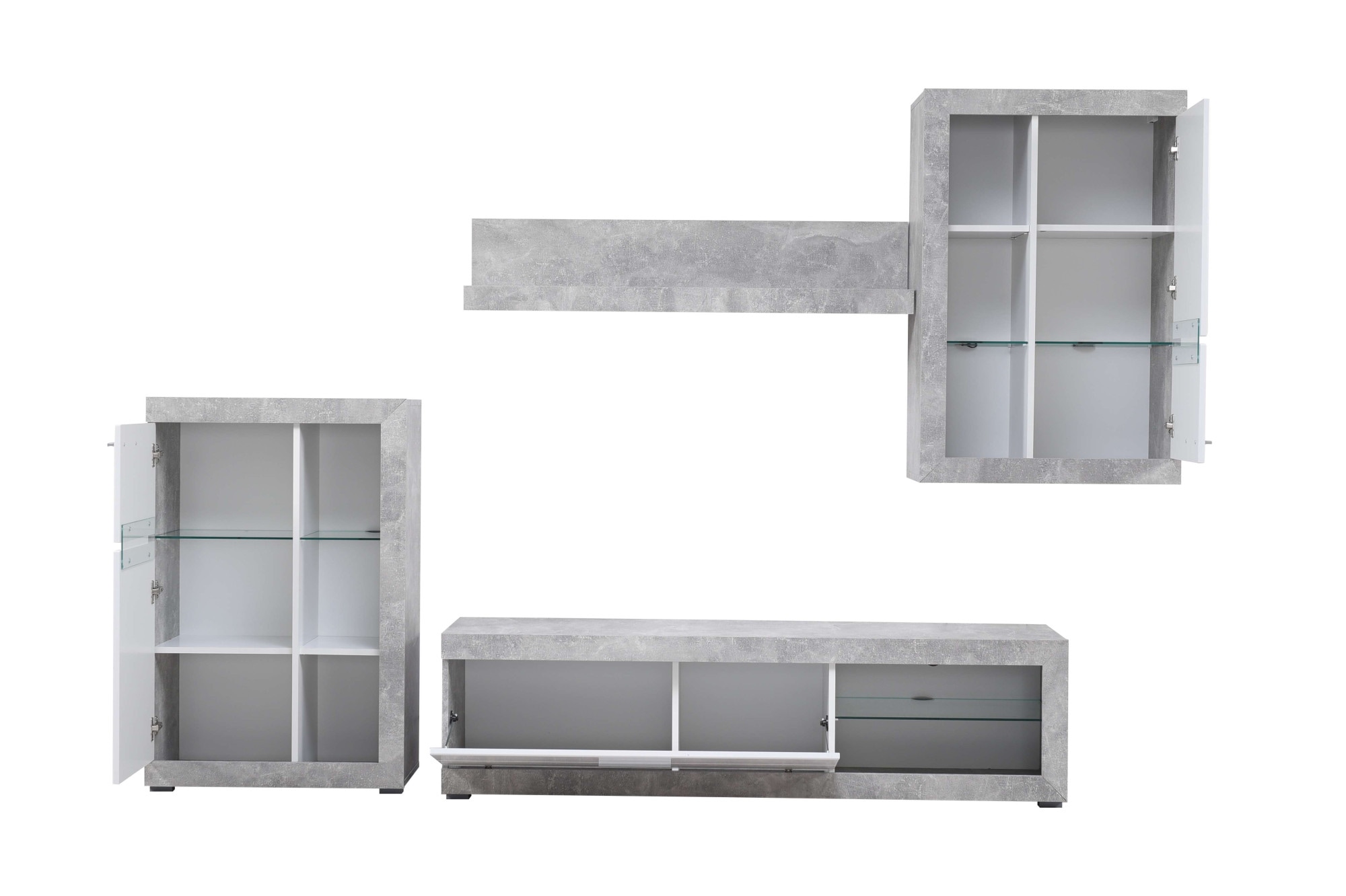 INOSIGN Wohnzimmer-Set »Rosso Wohnwand, Mediawand, Anbauwand, für TV bis 60', Breite 267 cm«, (Komplett-Set, 4 St., 4-st), Set besteht aus Highboard, TV-board, Wandregal und Hängeschrank