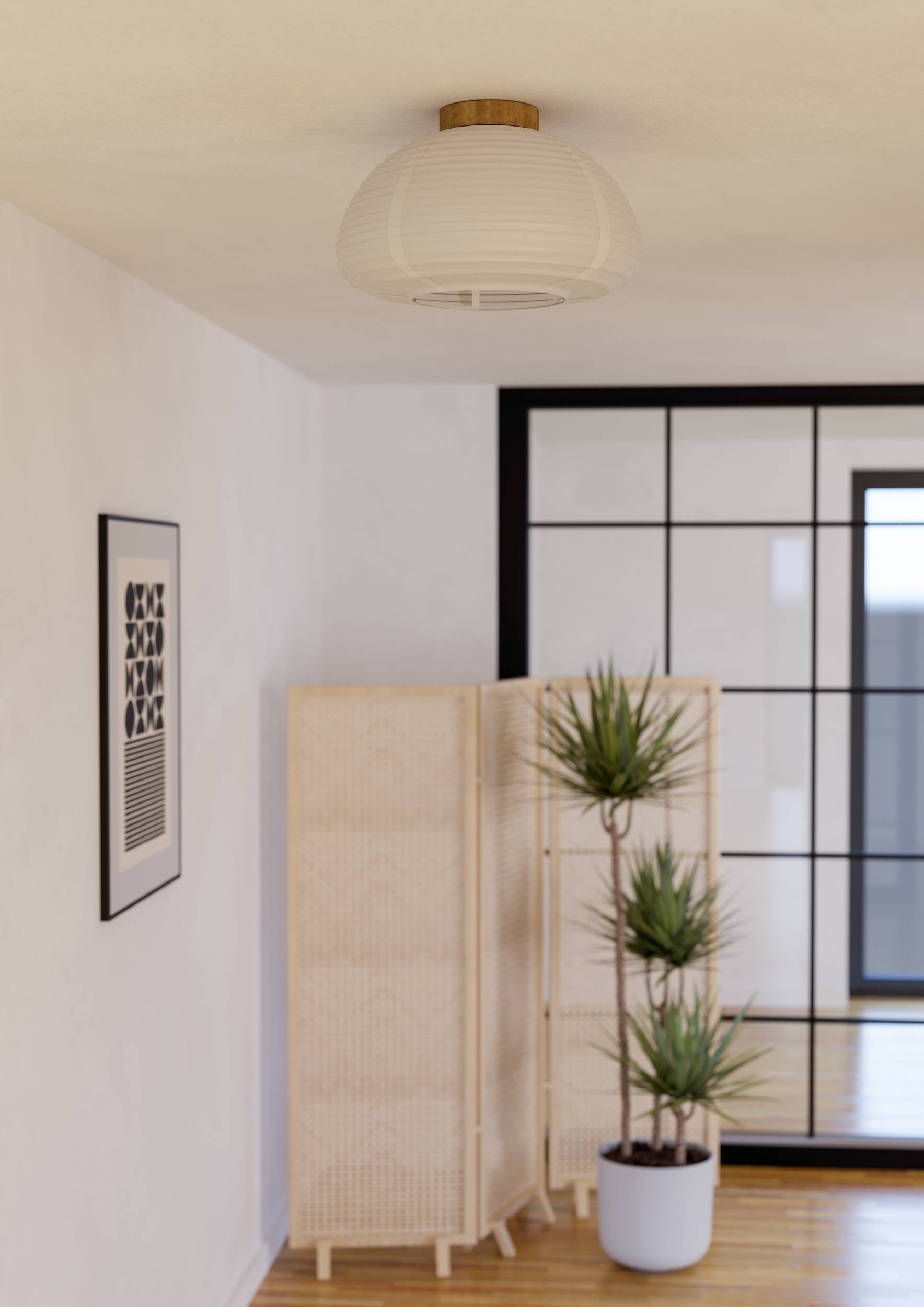 EGLO Deckenleuchte »Summerhill Deckenlampe 1-fach, Japan-Stil, Holz und Papier, Weiß, E27« E27 1 Stk. Wand-/Deckenleuchte - H24,5 x Ø40 cm - braun - 1X40W exkl.