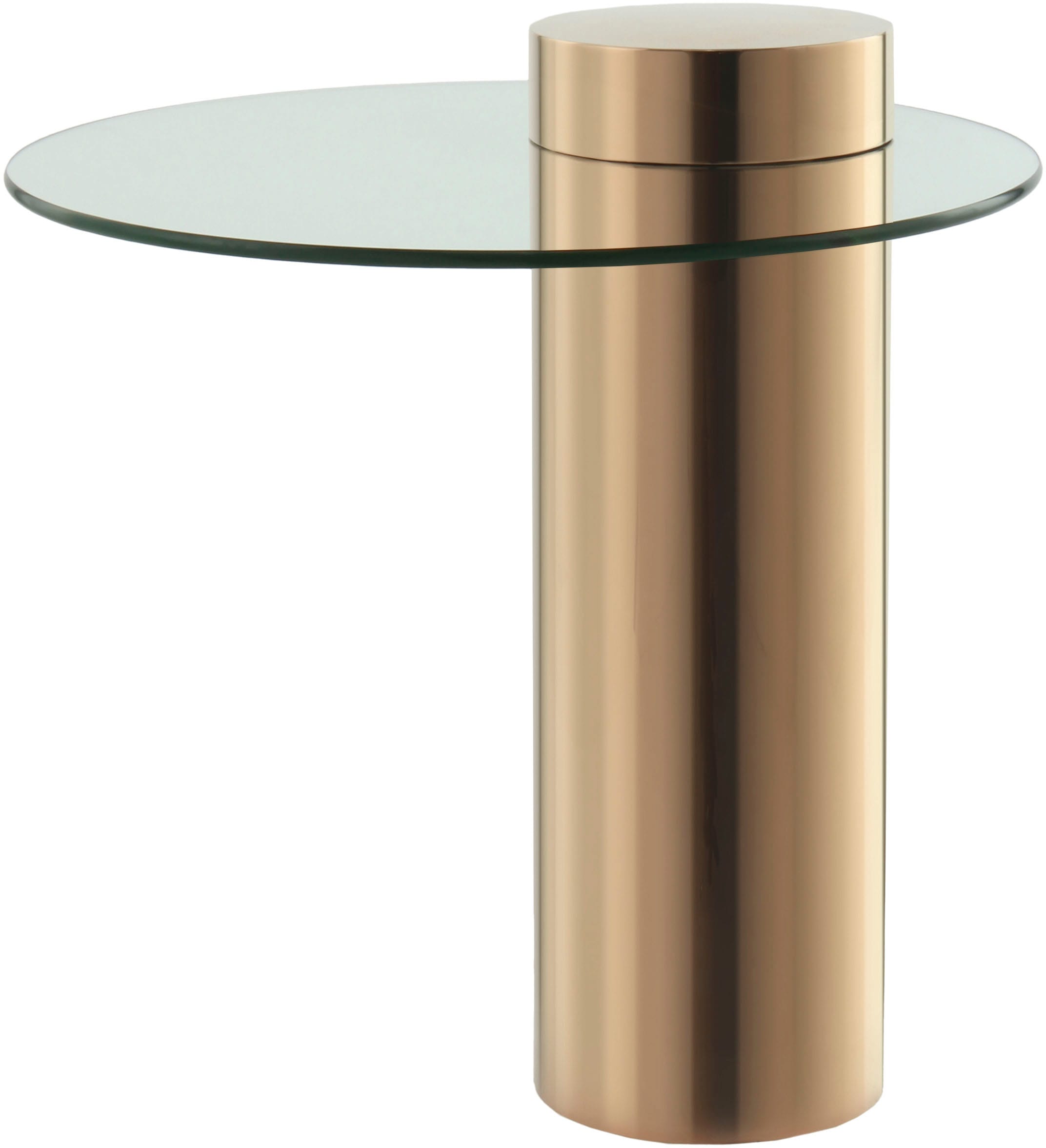 Kayoom Beistelltisch »Ontario 125, Runde Glasplatte aus Sicherheitsglas, 100% Edelstahl«, (1 St.), Minimalistisches Design, Säulengestell, pflegeleicht