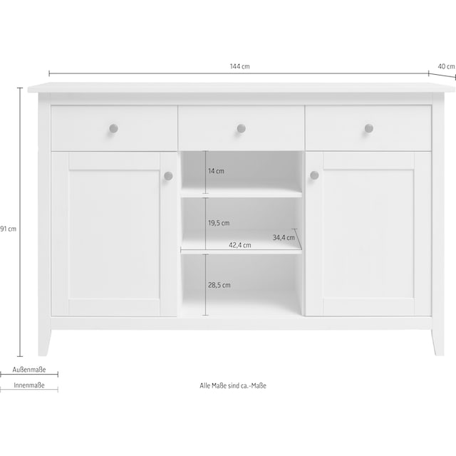 Wohnglücklich by Infantil Sideboard »Solvita«, Kommode, Schrank, Kiefer  massiv, Breite 144 cm, Landhaus | BAUR