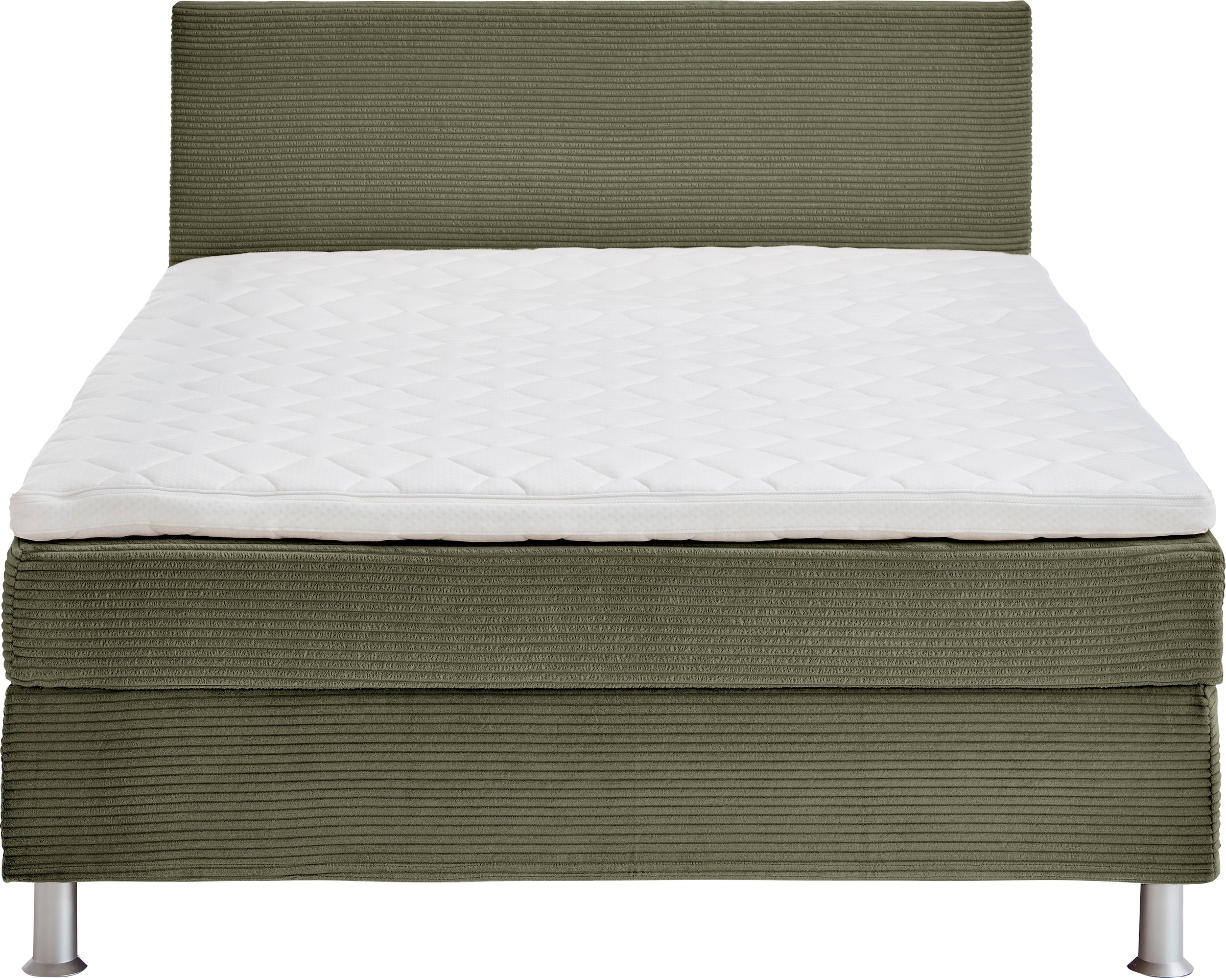 Boxbett "Edison", grün (olivgrün), B:120cm L:209cm, Bezug Bett: Cord (65% Polypropylen, 35% Polyester), ATLANTIC HOME COLLECTION, Komplettbetten, Boxspringbett, inkl. Bonnellfederkern-Matratze und Topper 5