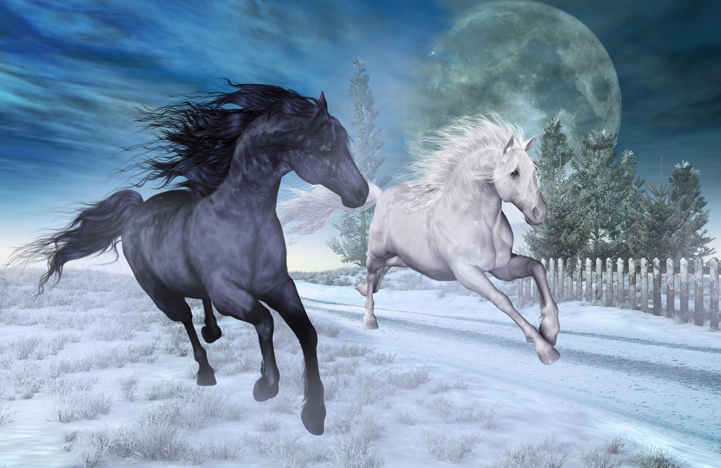 Papermoon Fototapete "PFERDE-NATUR MOND TIERE PONY BÄUME PFERD WANDBILD DEKO"