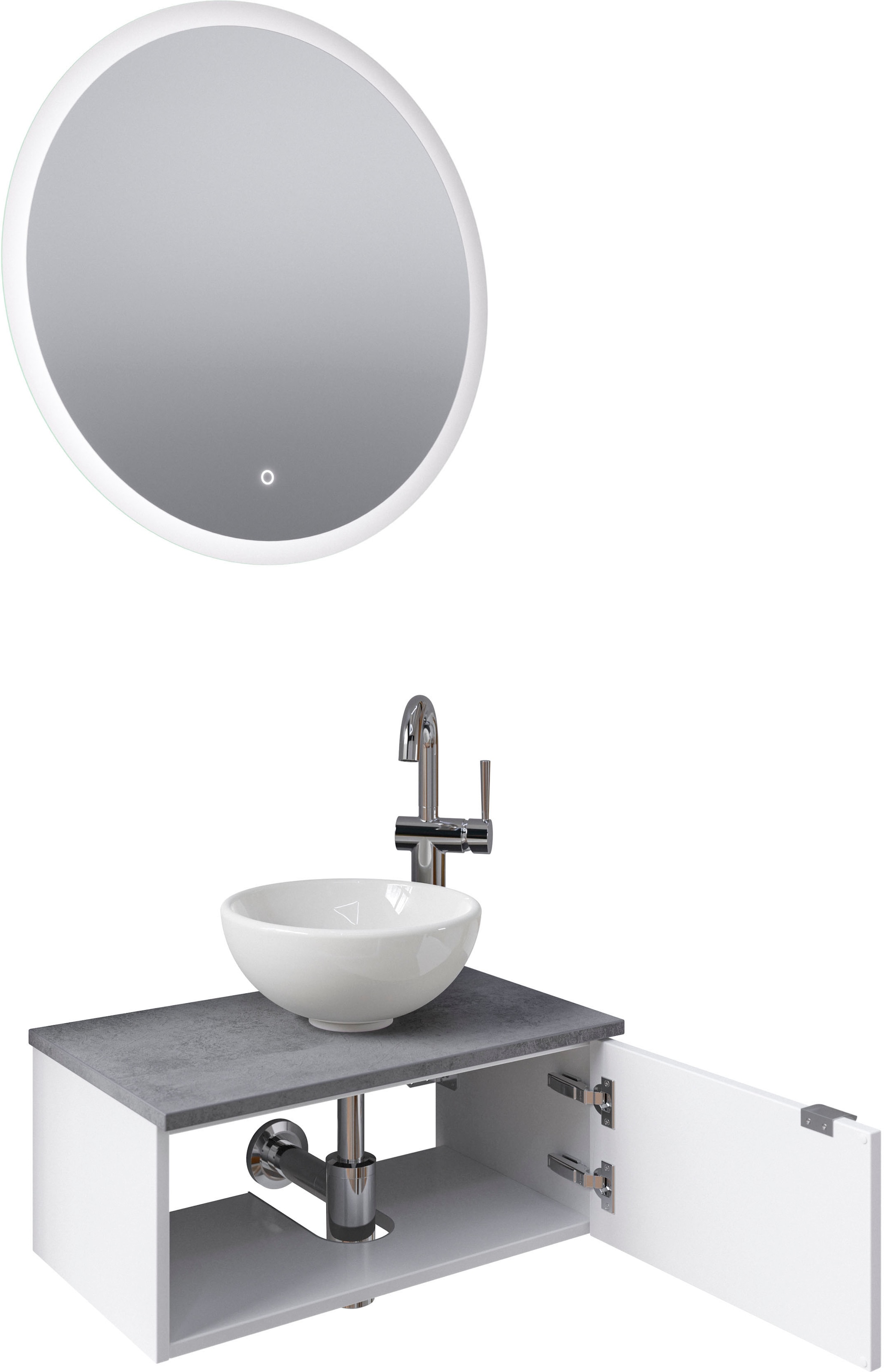 Saphir Badmöbel-Set »Serie 6915«, (4 St.), Gäste-Bad, 70 cm breit, mit LED-Spiegel, offenem Fach und 1 Tür