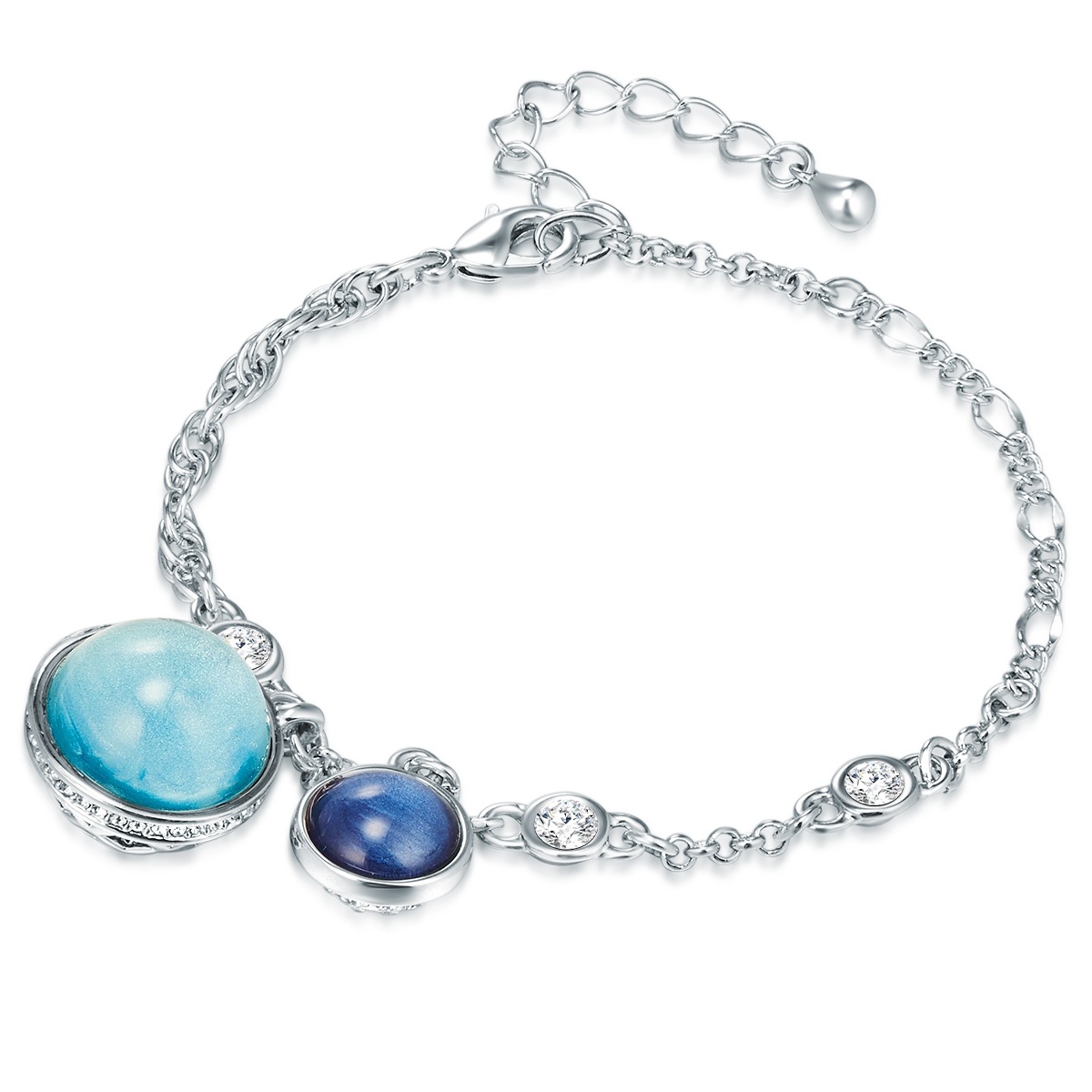 LULU & JANE Damen Gliederarmband "LJ488", Metallsilber, weiß, Metall, Armbänder, Metall-Legierung