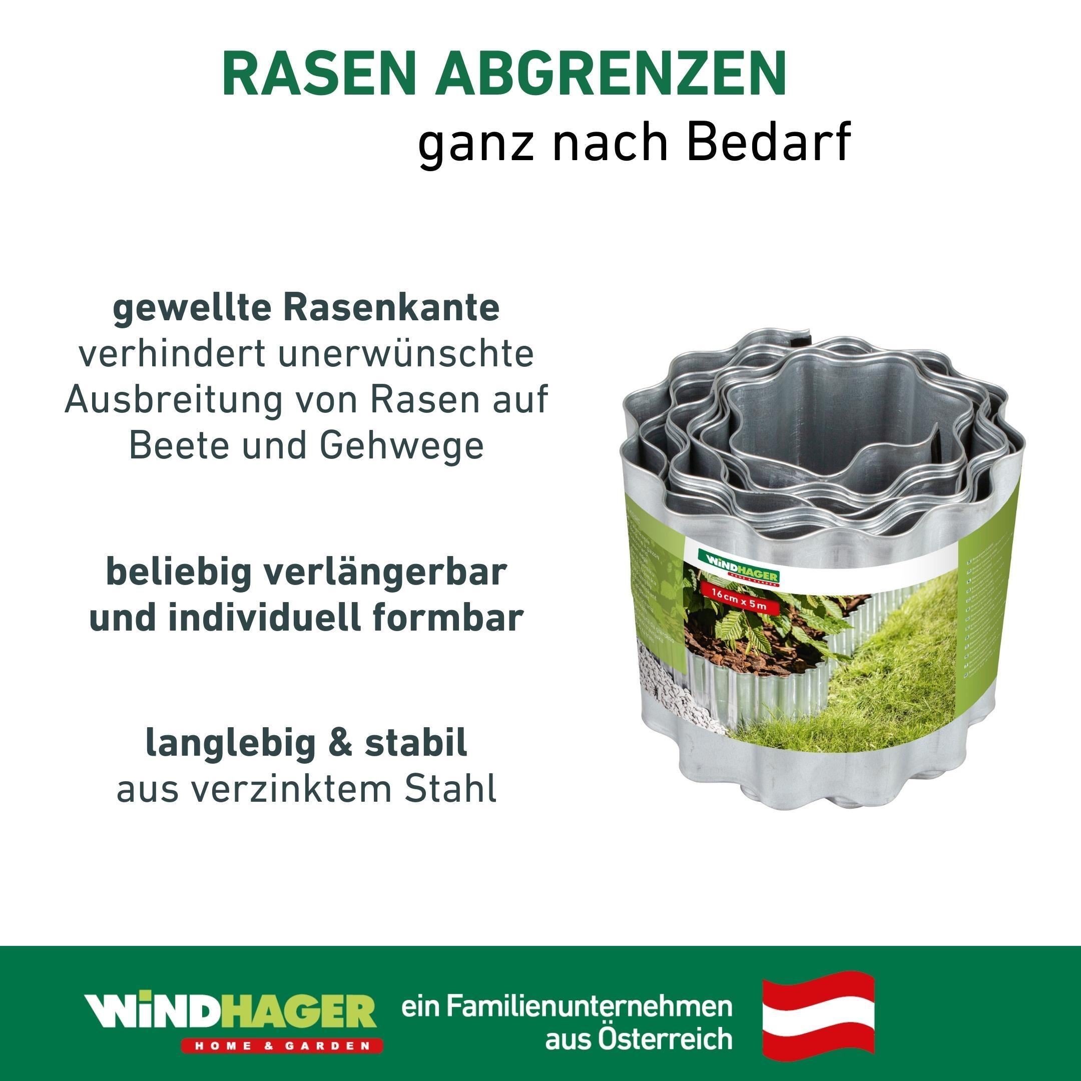 Windhager Rasenkante »Classic gewellt, Beetumrandung individuell formbar« langlebige Beeteinfassung, 16 cm x 5 m, verzinkt