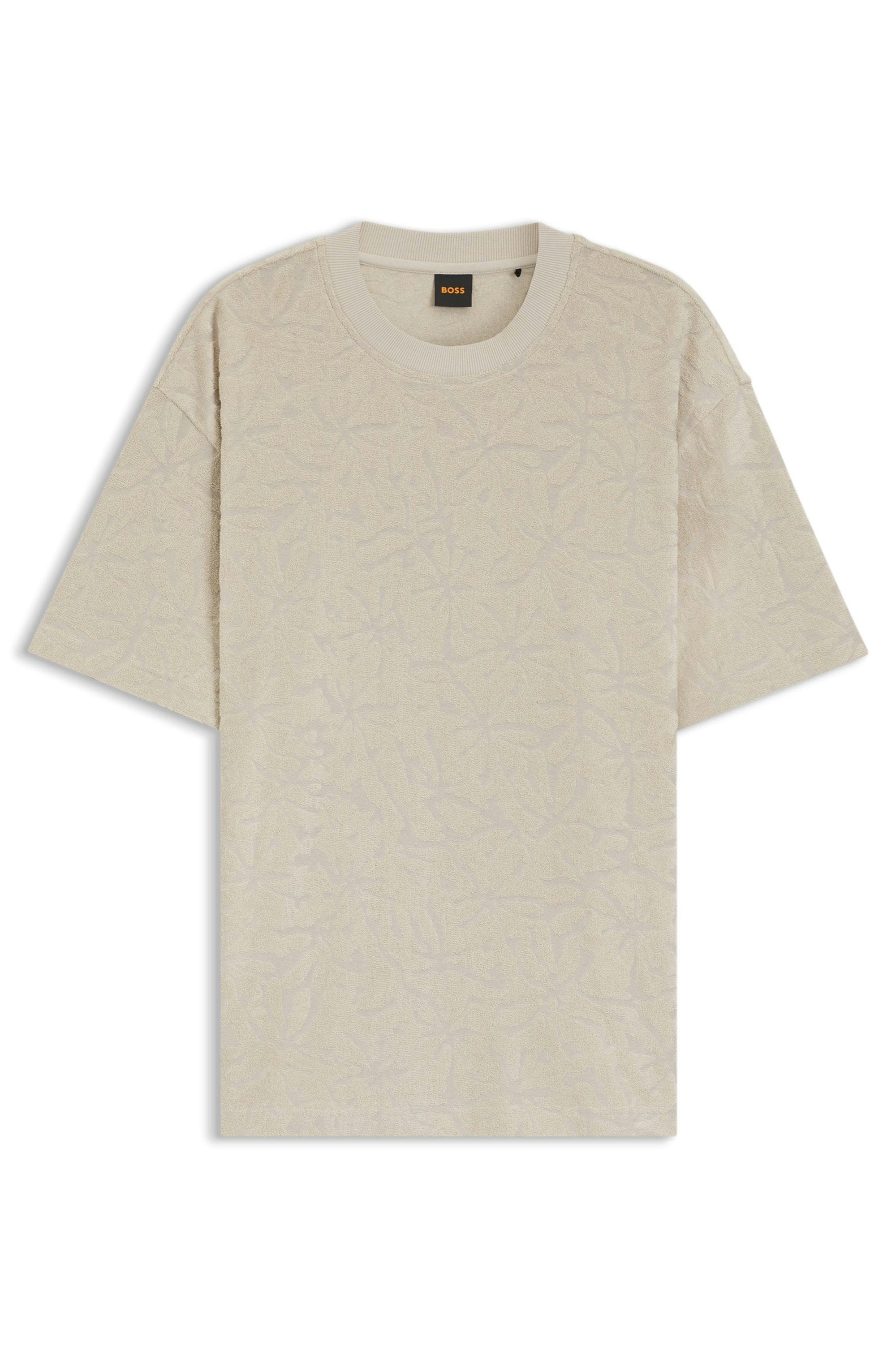BOSS ORANGE T-Shirt florales Jacquardmuster, Baumwollfrottee, Relaxed Fit