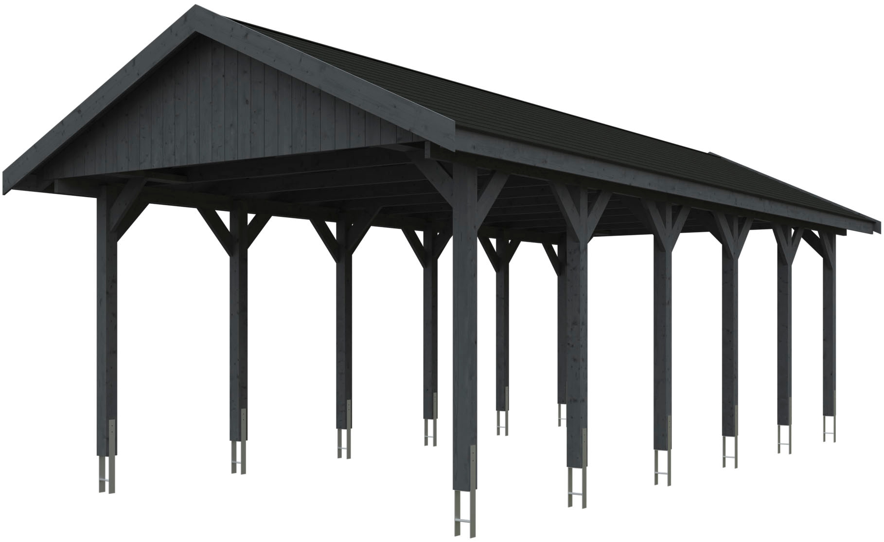 Skanholz Einzelcarport "Wallgau" Massivholz 340 cm Schiefergrau mit schwarzen Dachschindeln
