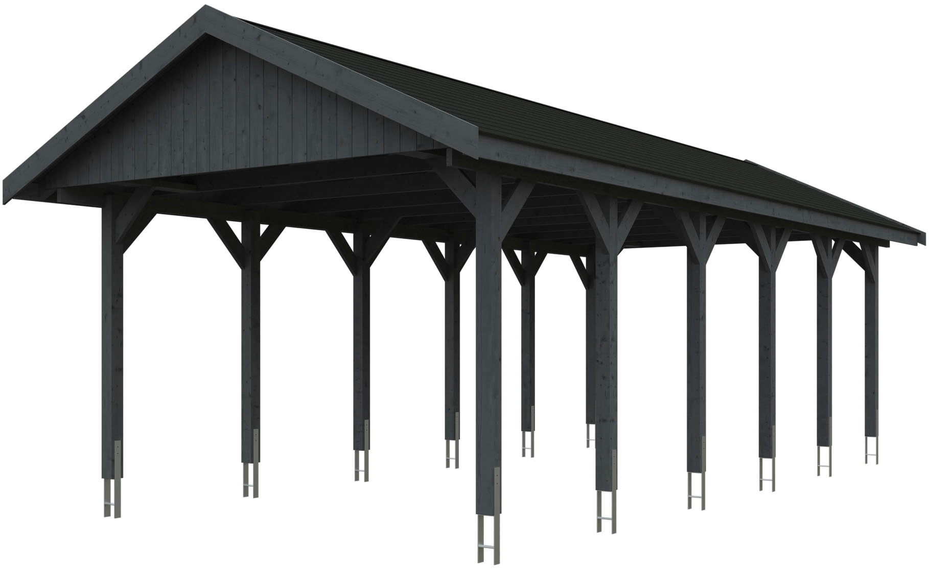 Skanholz Einzelcarport "Wallgau", Nadelholz, 340 cm, Schiefergrau, mit schwarzen Dachschindeln