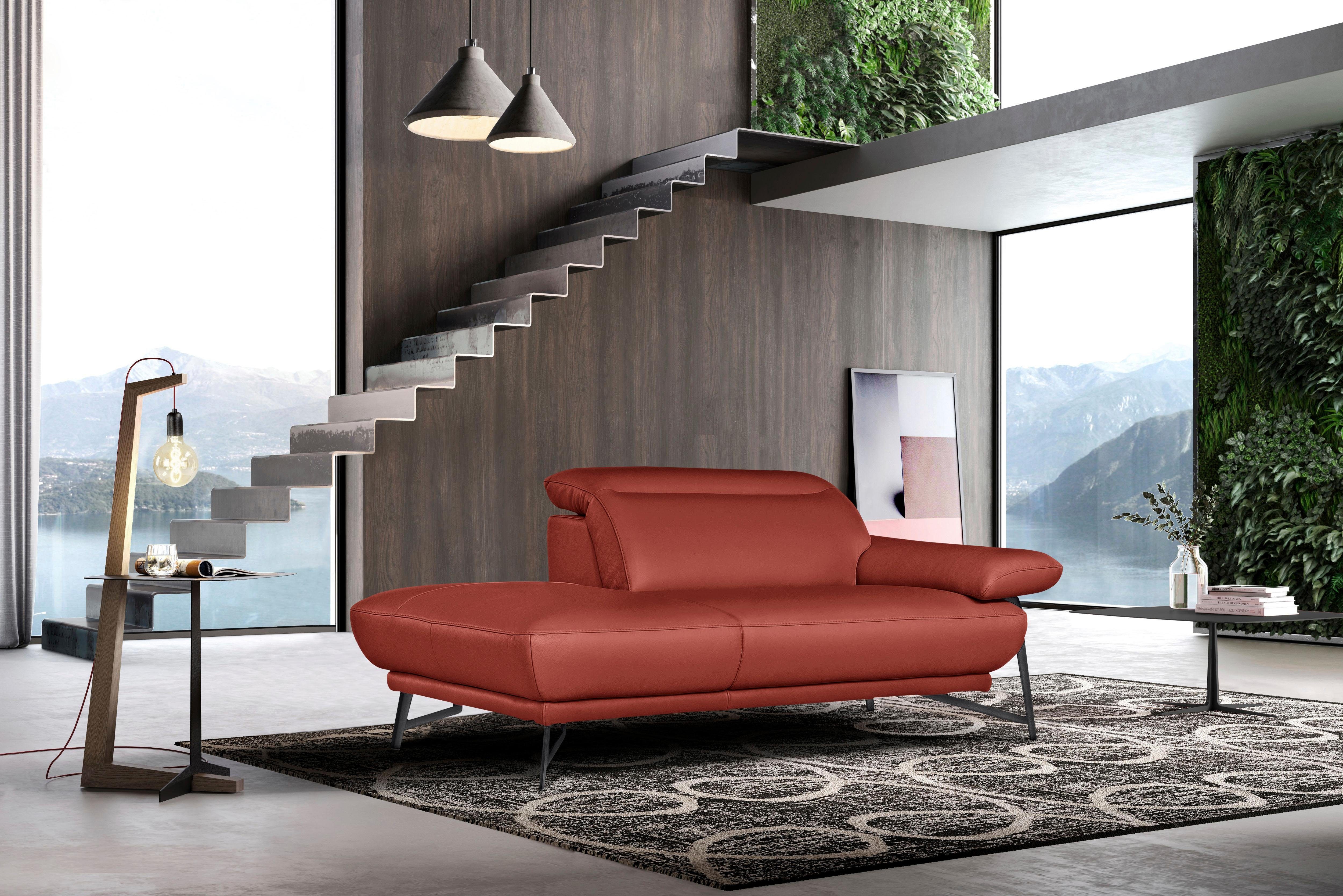 Egoitaliano Ottomane "Anais, erstklassiges Designsofa, Breite 179 cm, Fußfarbe schattengrau" Kopfteil verstellbar, Leder BULL, marsala