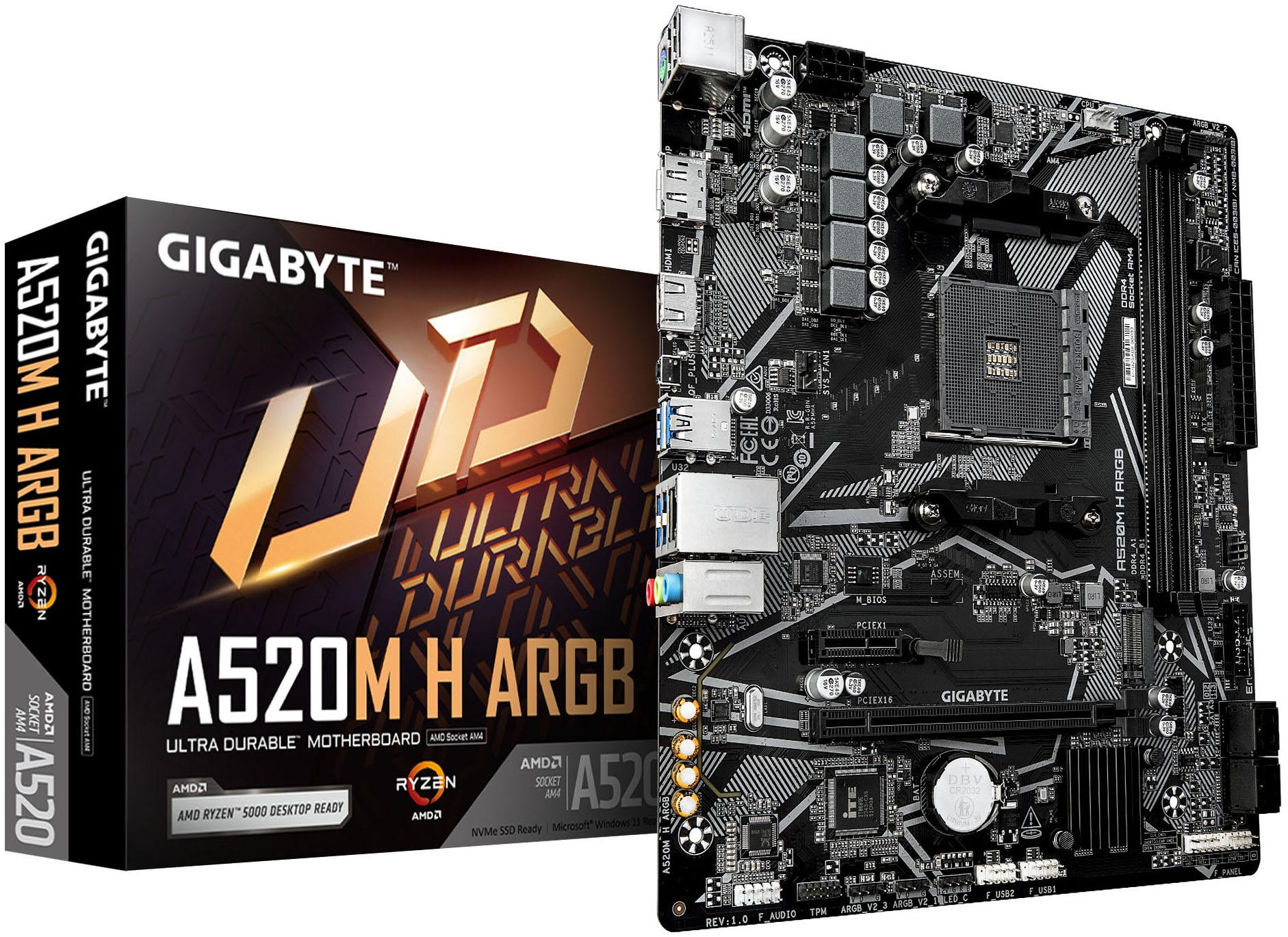 Gigabyte Mainboard »A520M H ARGB Mainboard – Unterstützt AMD Ryzen 5000 Prozessoren, bis z«