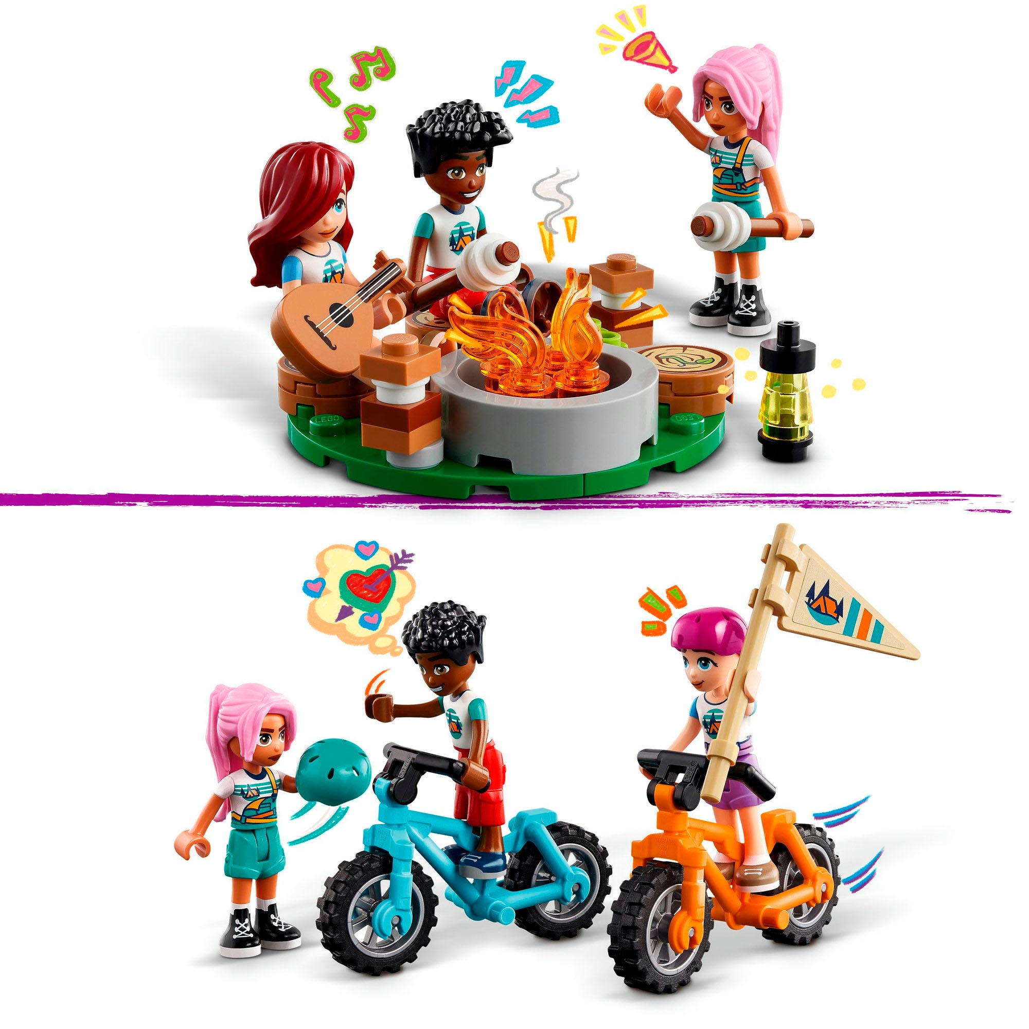 LEGO® Konstruktionsspielsteine »Gemütliche Hütten im Abenteuercamp (42624), LEGO Friends«, (437 St.), Made in Europe
