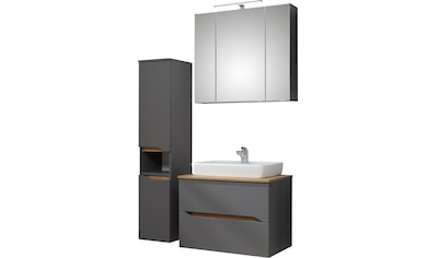 Badmöbel-Set »Quickset 3-teilig, Keramik-Aufsatzbecken mit LED-Spiegelschrank«, (3 St.)