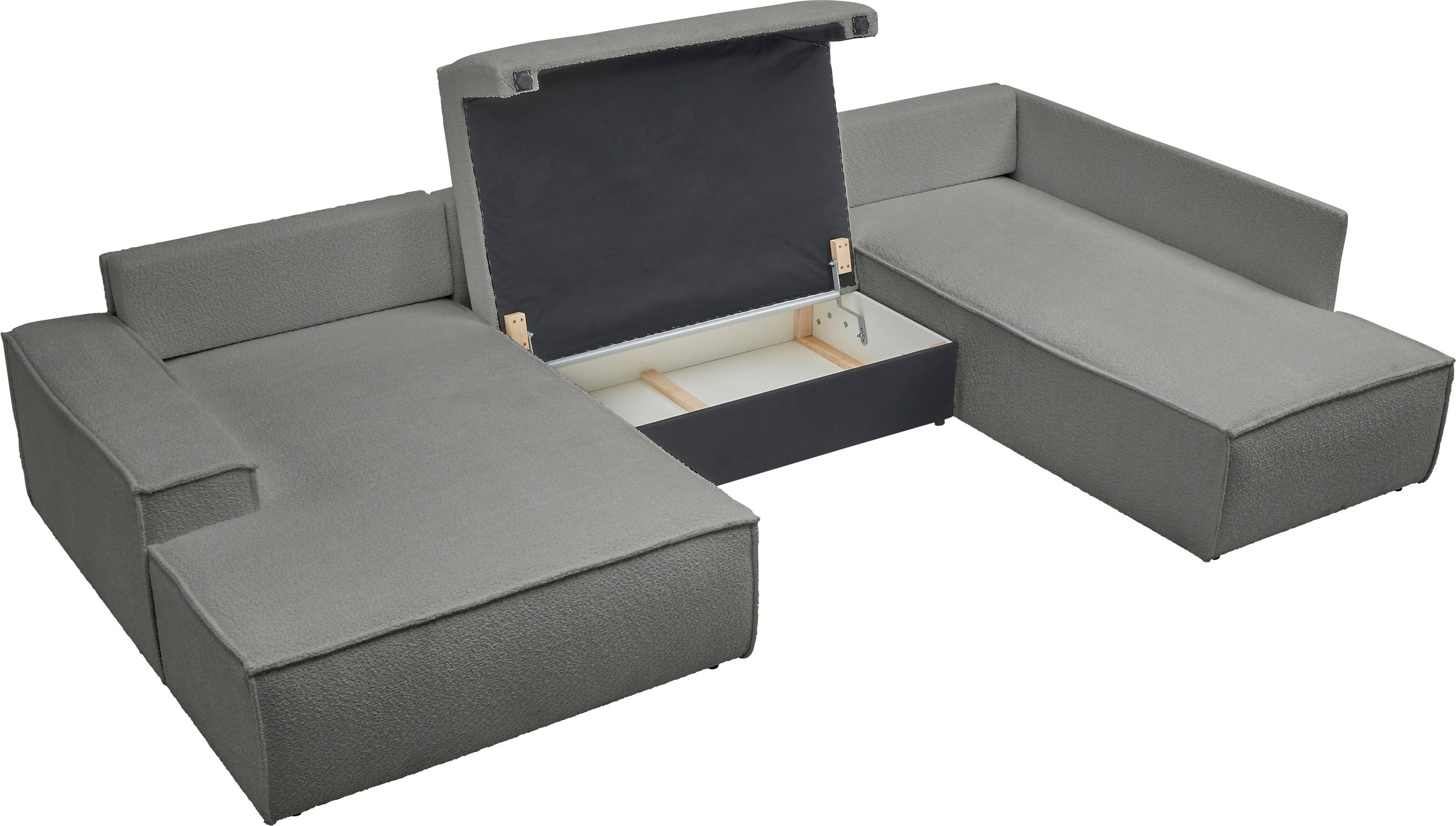 andas Wohnlandschaft »FINNLEY U-Form XXL 329 cm, Schlafsofa, Schlaffunktion m. Bettkasten«, (194/139 cm), Bouclé, Struktur und Cord