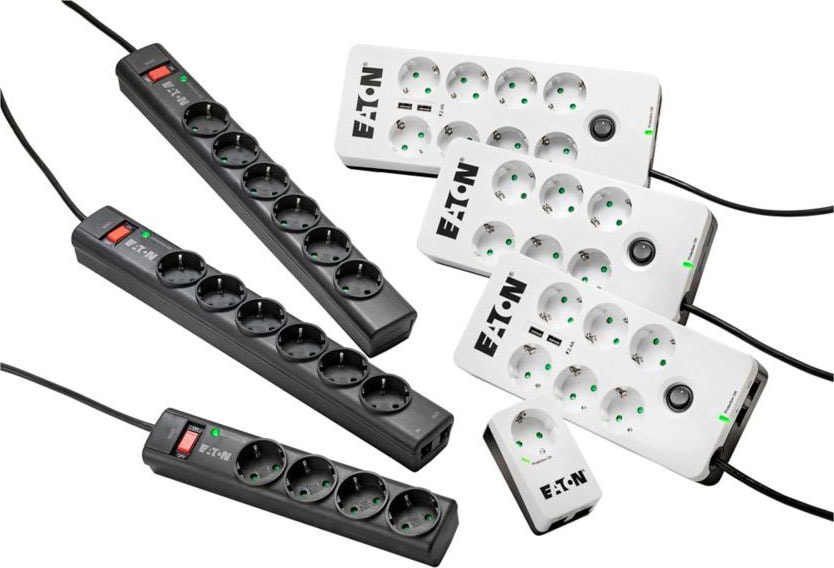 EATON Mehrfachsteckdose »Protection Box 6 DIN«, 6-fach, (LED-Statusanzeige-Ein- / Ausschalter Überspannungsschutz Kabellänge 1,5 m), High-End Überspannungsschutzgerät mit mehreren Ausgängen