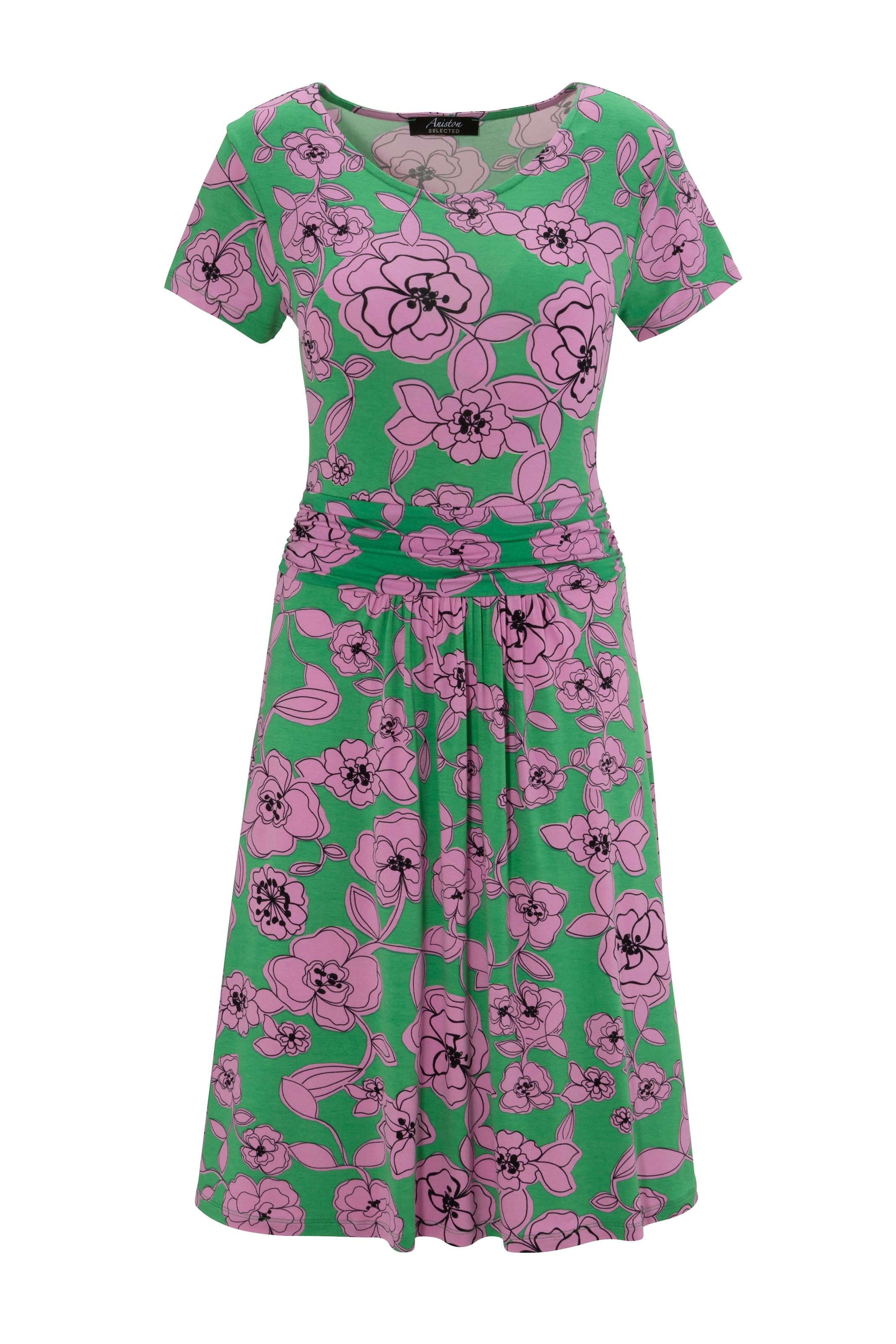 Aniston SELECTED Sommerkleid, mit Taillenbund und trendy Blumendruck - NEUE KOLLEKTION