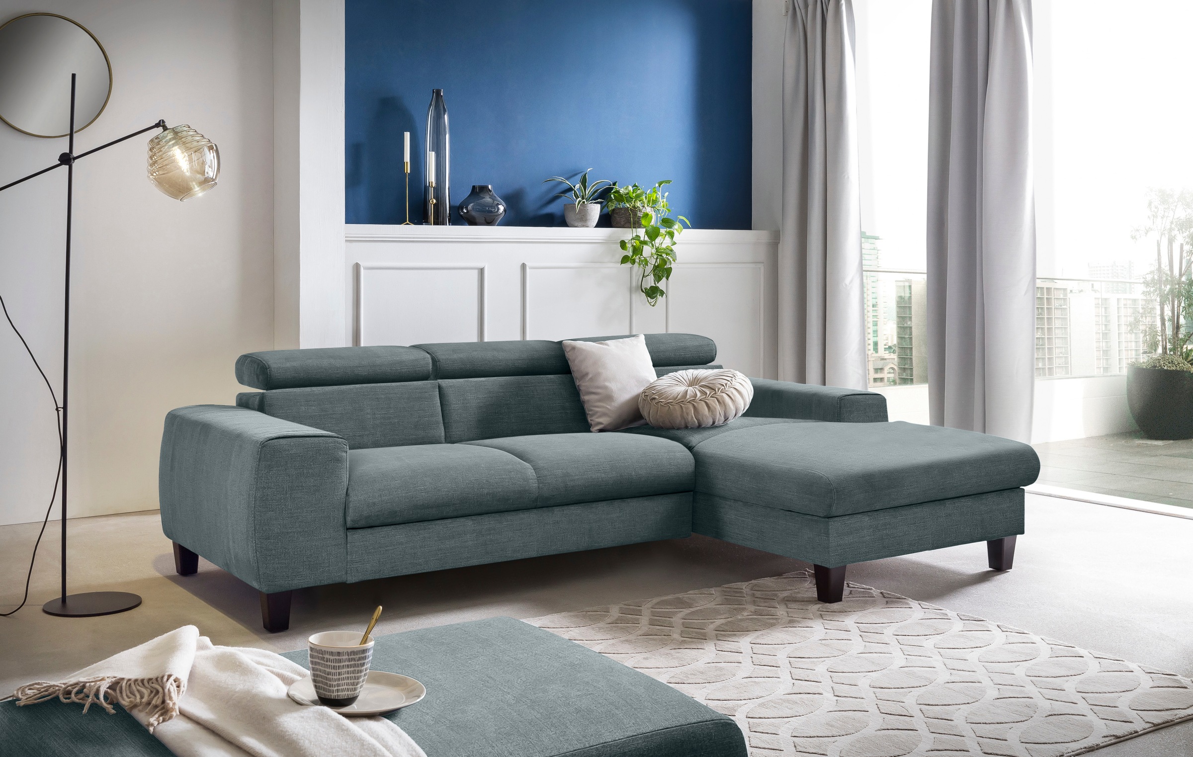 COTTA Ecksofa »Morven L-Form mit Kopfteilverstellung«, wahlweise mit Bettfunktion, Bettkasten & Wireless-Charger