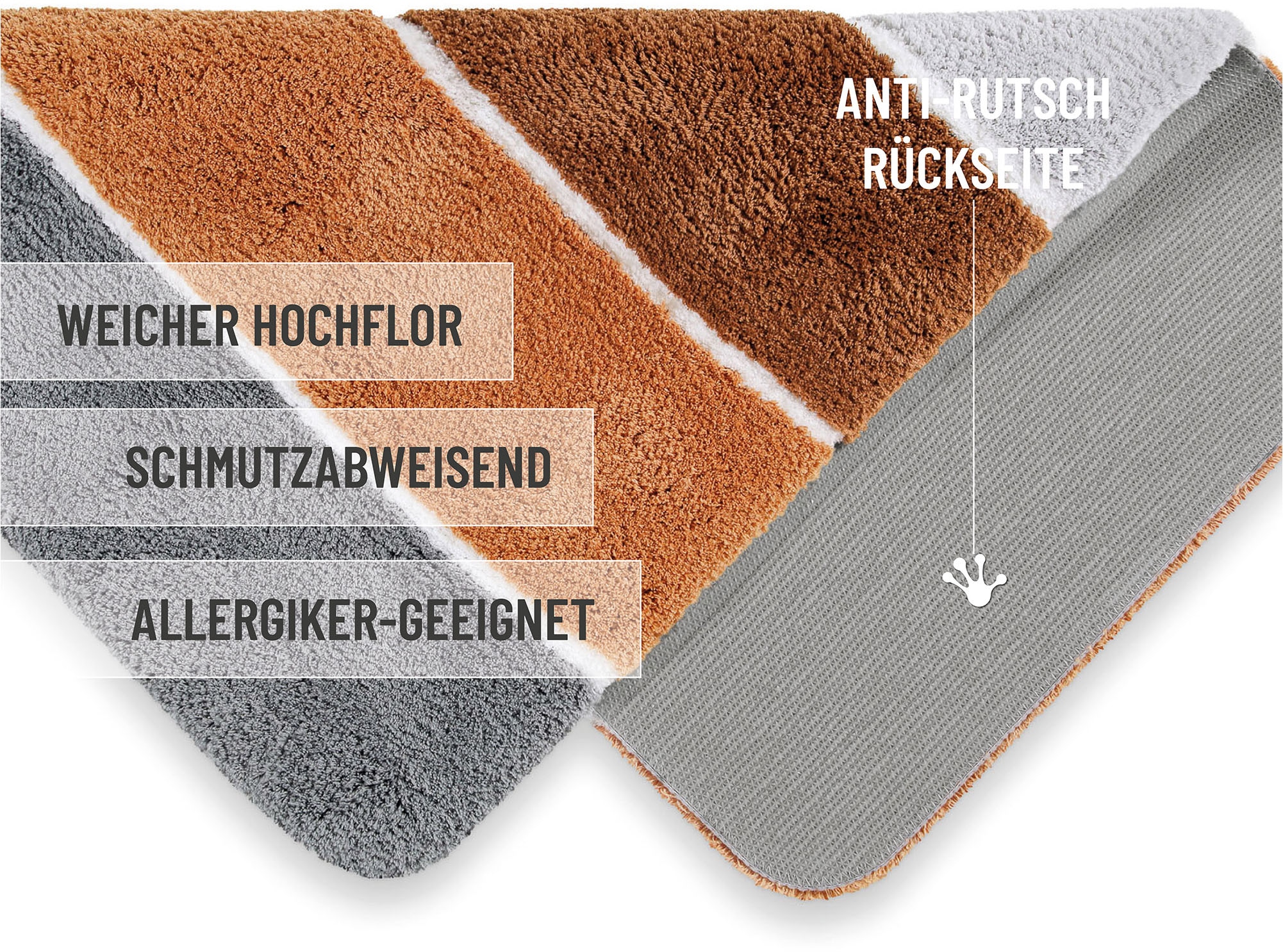 Homie Living Badematte »Rio Marina« Höhe 30 mm rutschhemmend beschichtet fußbodenheizungsgeeignet | schnell trocknend flauschiger Badteppich, modern gestreift, waschbar, Badezimmerteppich