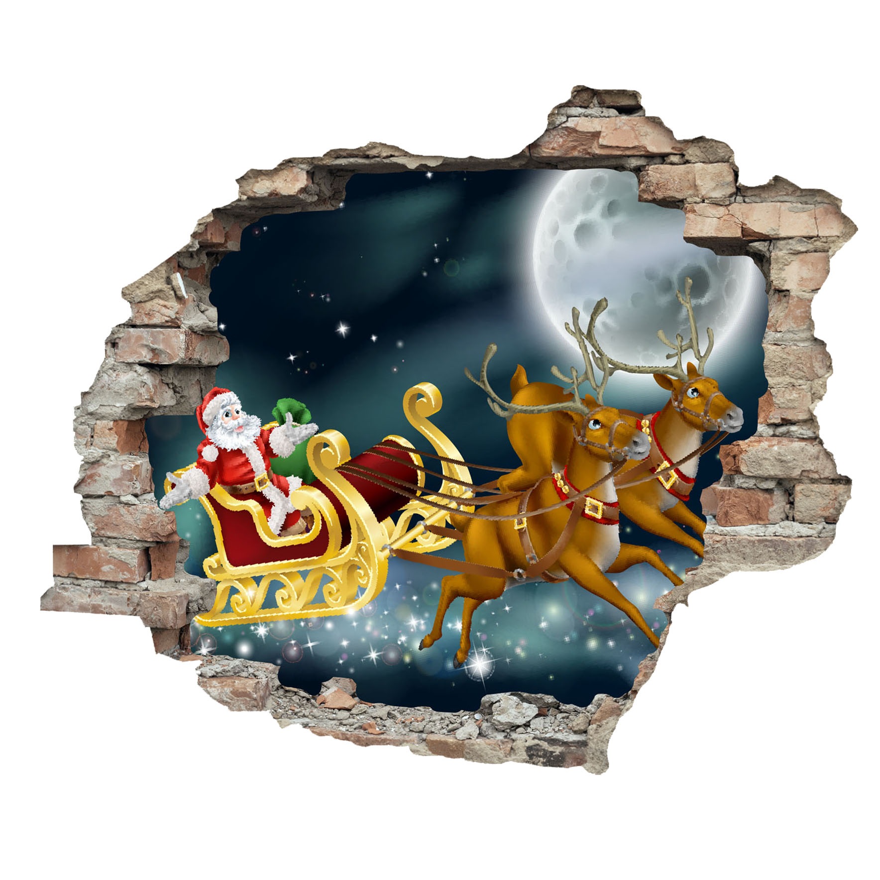 queence 3D-Wandtattoo "Weihnachtsmann mit Rudolf" selbstklebender Wandstick günstig online kaufen