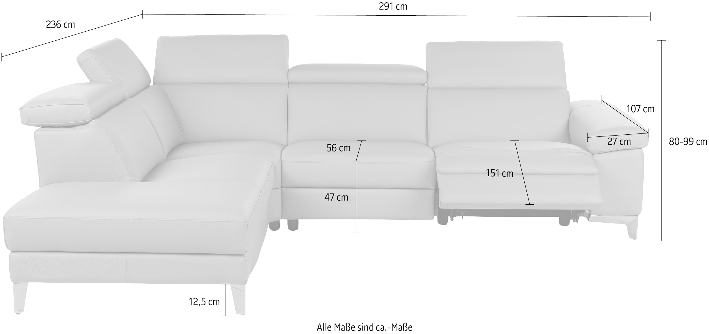 CALIA ITALIA Ecksofa »Nove, erstklassiger Sitzkomfort, mit tollen Komfortfunktionen, L-Form«, mit Kopf- und elektrischer Relaxfunktion, in Leder