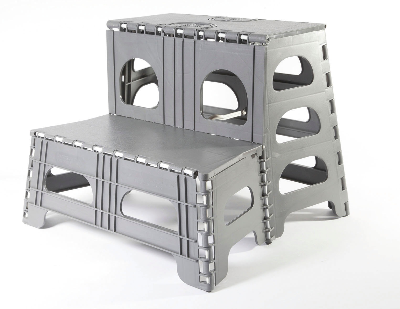 MEDIASHOP Klapptritt "2-Stufen-Klappschemel", B/H/L: 51cm x 53cm x 45cm, grau, Leitern, im Nu 2 Stufen höher stehen (45cm), zusammengeklappt nur 4,5