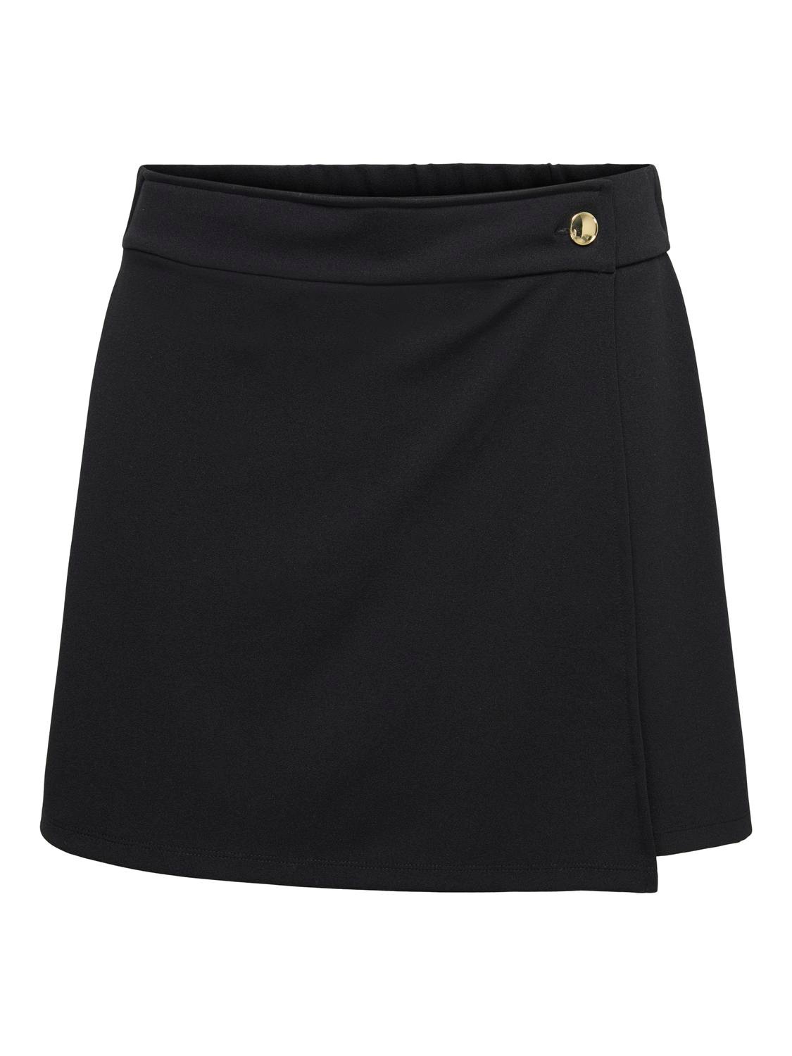 Hosenrock ONLY "ONLSANIA LIFE BUTTON SKORT CS JRS", Damen, Gr. XS, schwarz detail:gold button, Jersey, Obermaterial: 95% Polyester, 5% Elasthan, unifarben, kurz, Röcke, Materialmix