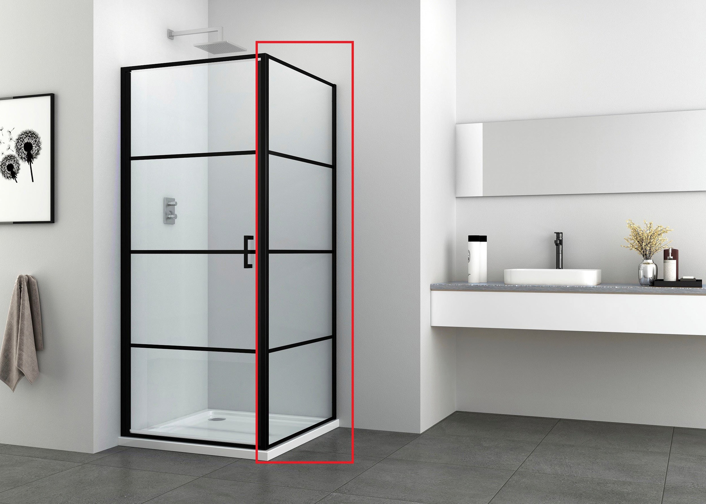 Sanotechnik Duschwand "Elite Black Fixglas", 78,5-80 cm Breite