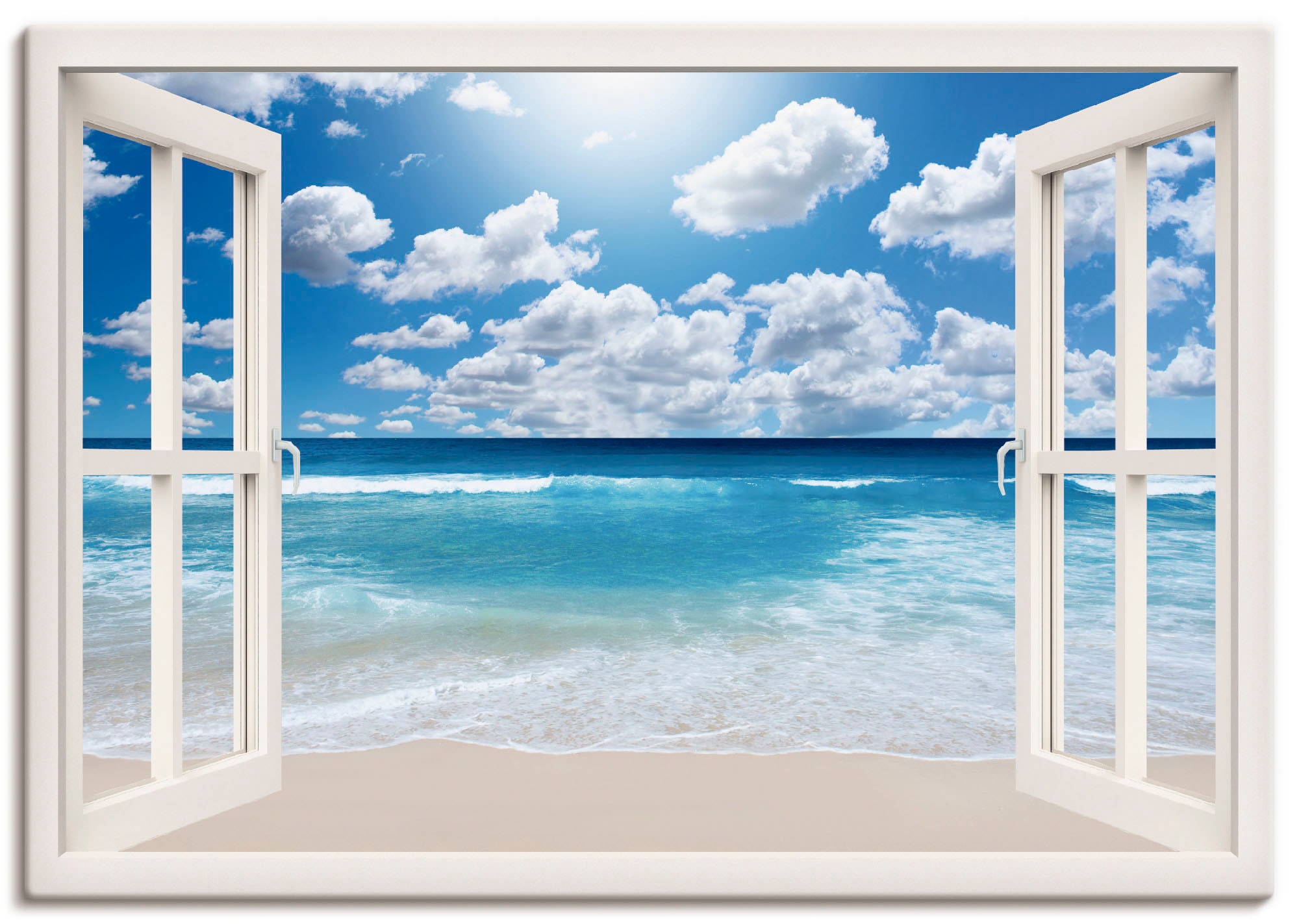 Artland Wandbild »Fensterblick Großartige Strandlandschaft«, Fensterblick, (1 St.), als Leinwandbild, Poster, Wandaufkleber in verschied. Größen