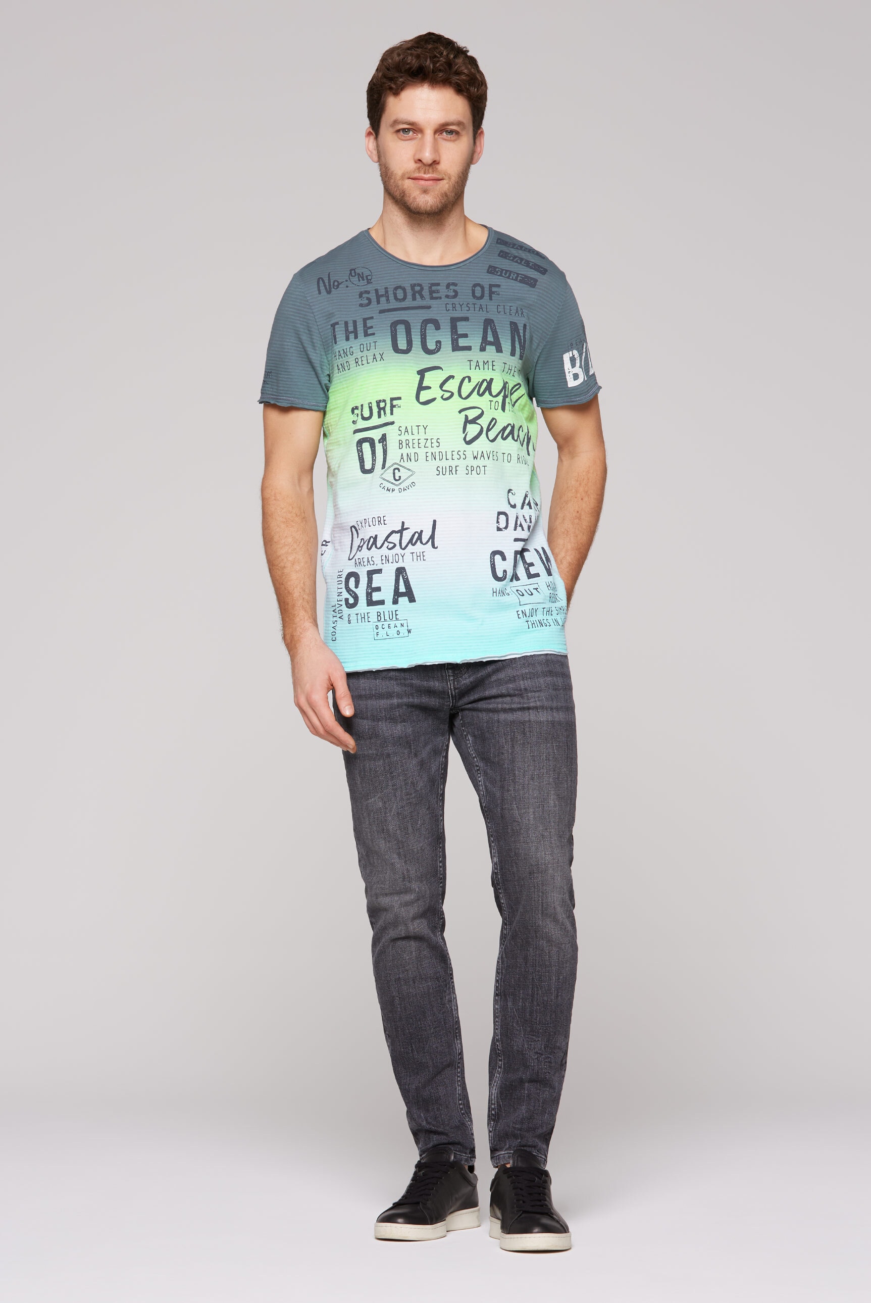 CAMP DAVID Rundhalsshirt, mit offenen Kanten