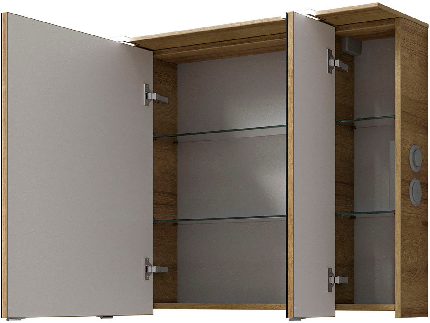 Saphir Badmöbel-Set »Serie 6025 2-teilig Mineralmarmor-Waschtisch mit LED-Spiegelschrank«, (2 St.), Waschplatz 97 cm breit, 2 Schubladen, 3 Spiegel-Türen, inkl Türdämpfer
