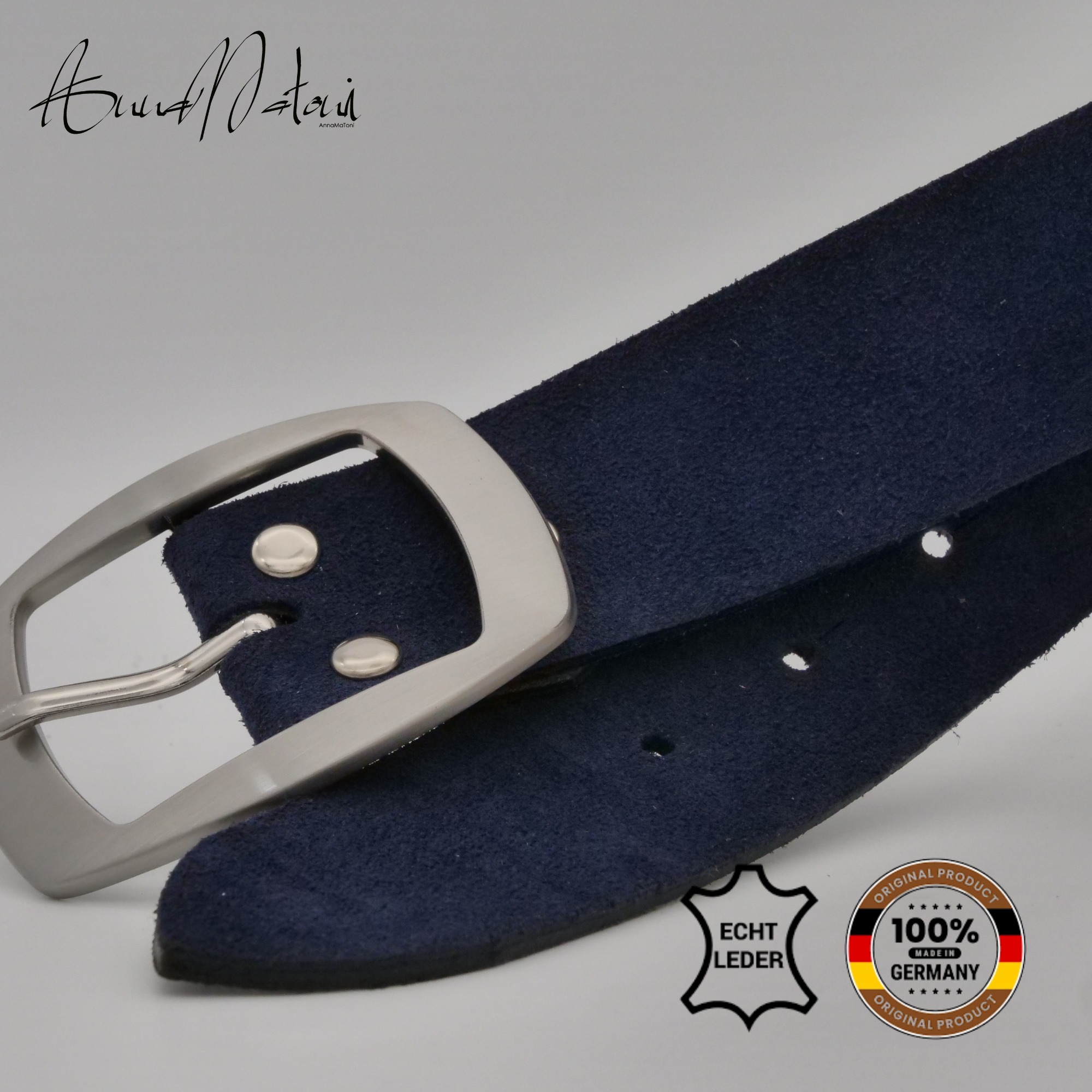 AnnaMatoni Women's Leather Belt Marine 4cm 8