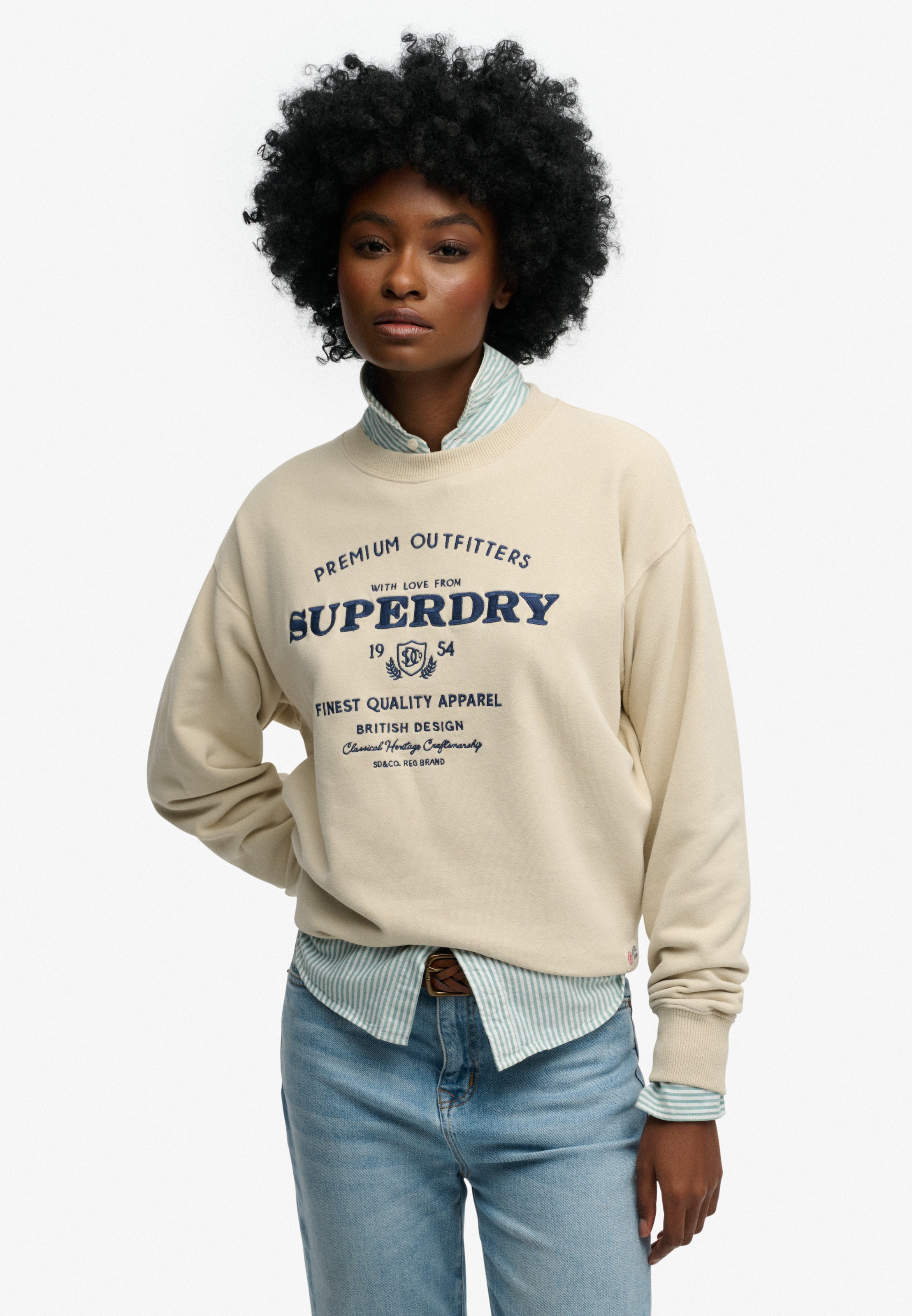 Superdry Sweatshirt "LUXE CASUAL EMB LOOSE CREW", mit Print, aus Baumwolle, Relaxed Fit, ohne Verschluss