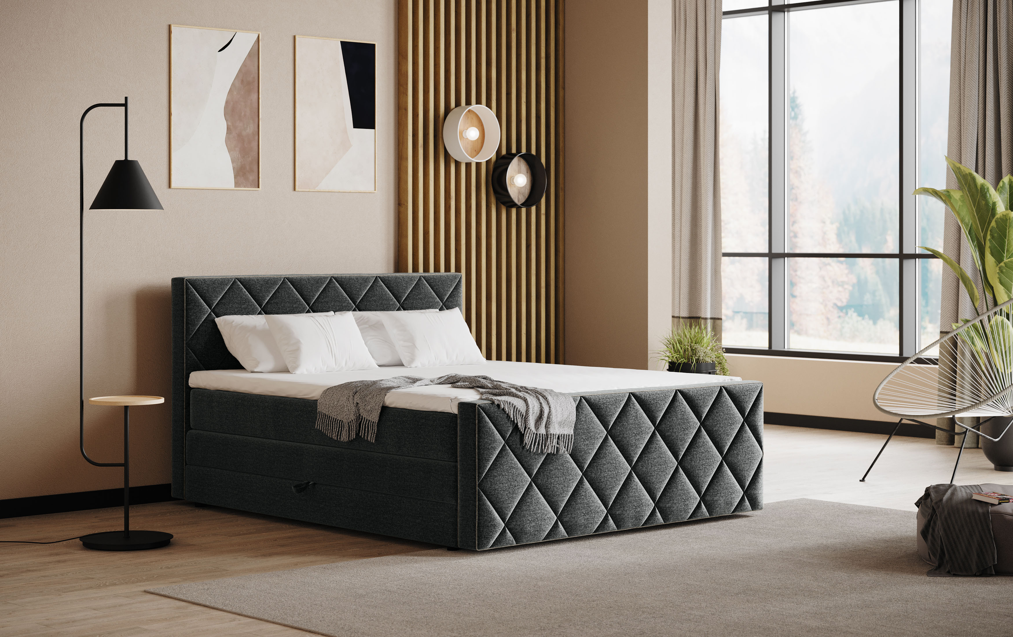 COTTA Boxspringbett "Tower inkl. Bettkasten, mit Keder in abgesetzter Farbe" in verschiedenen Breiten, Härtegraden und Farben erhältlich